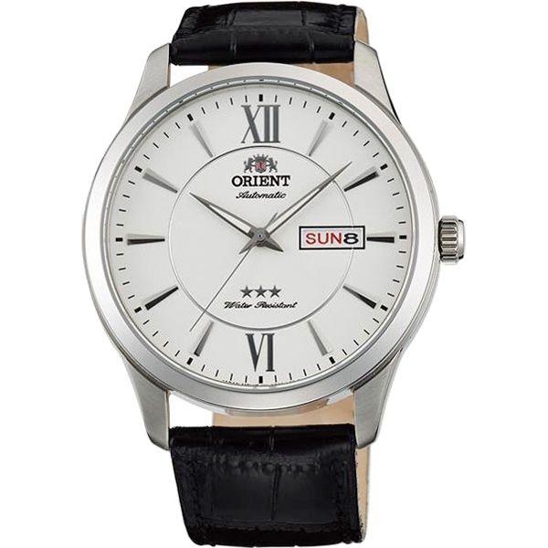 Orient Orient AB0B003W (FAB0B003W)  AB0B003W механические мужские часы белый циферблат, браслет кожаный — вид спереди