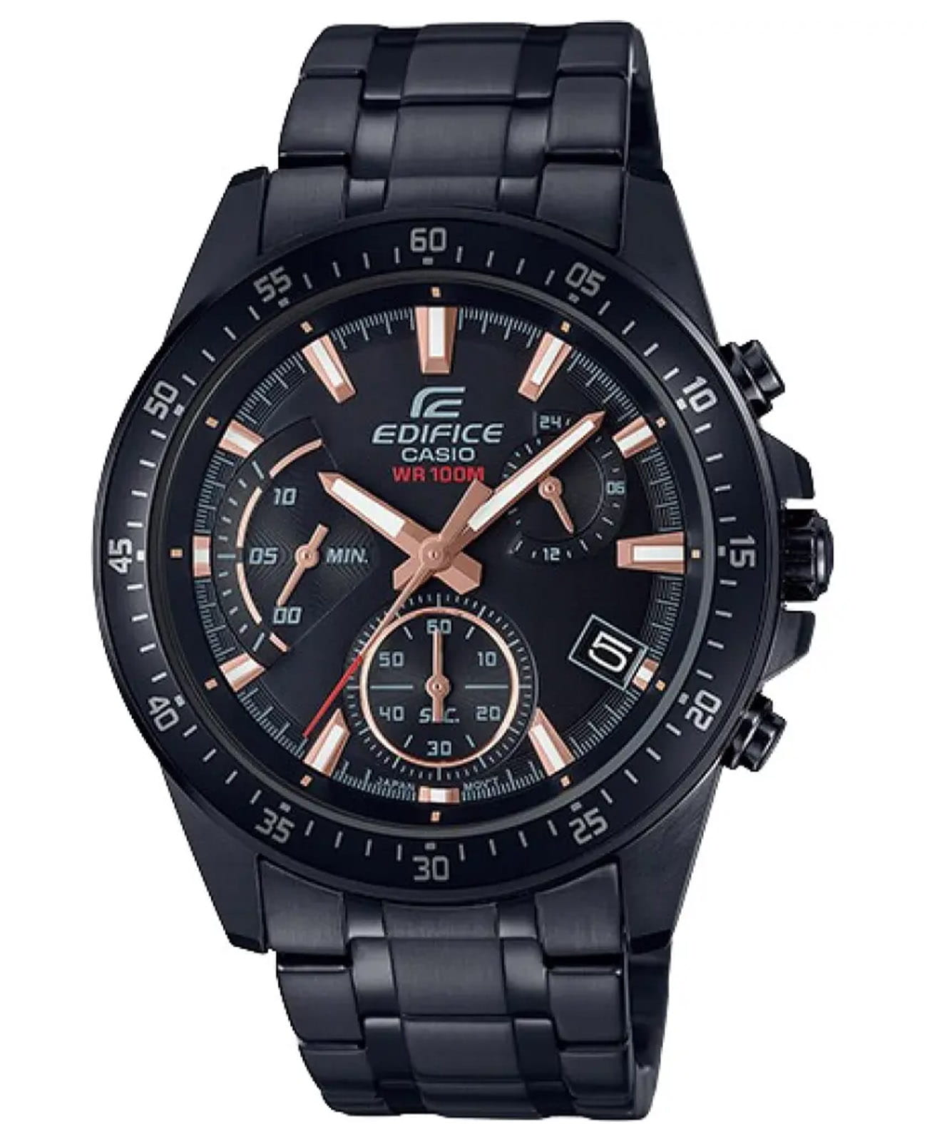 Casio Casio Edifice EFV-540DC-1BVUDF (EFV-540DC-1B) EFV EFV-540DC-1B кварцевые мужские часы черный циферблат, браслет сталь с ip покрытием — вид спереди