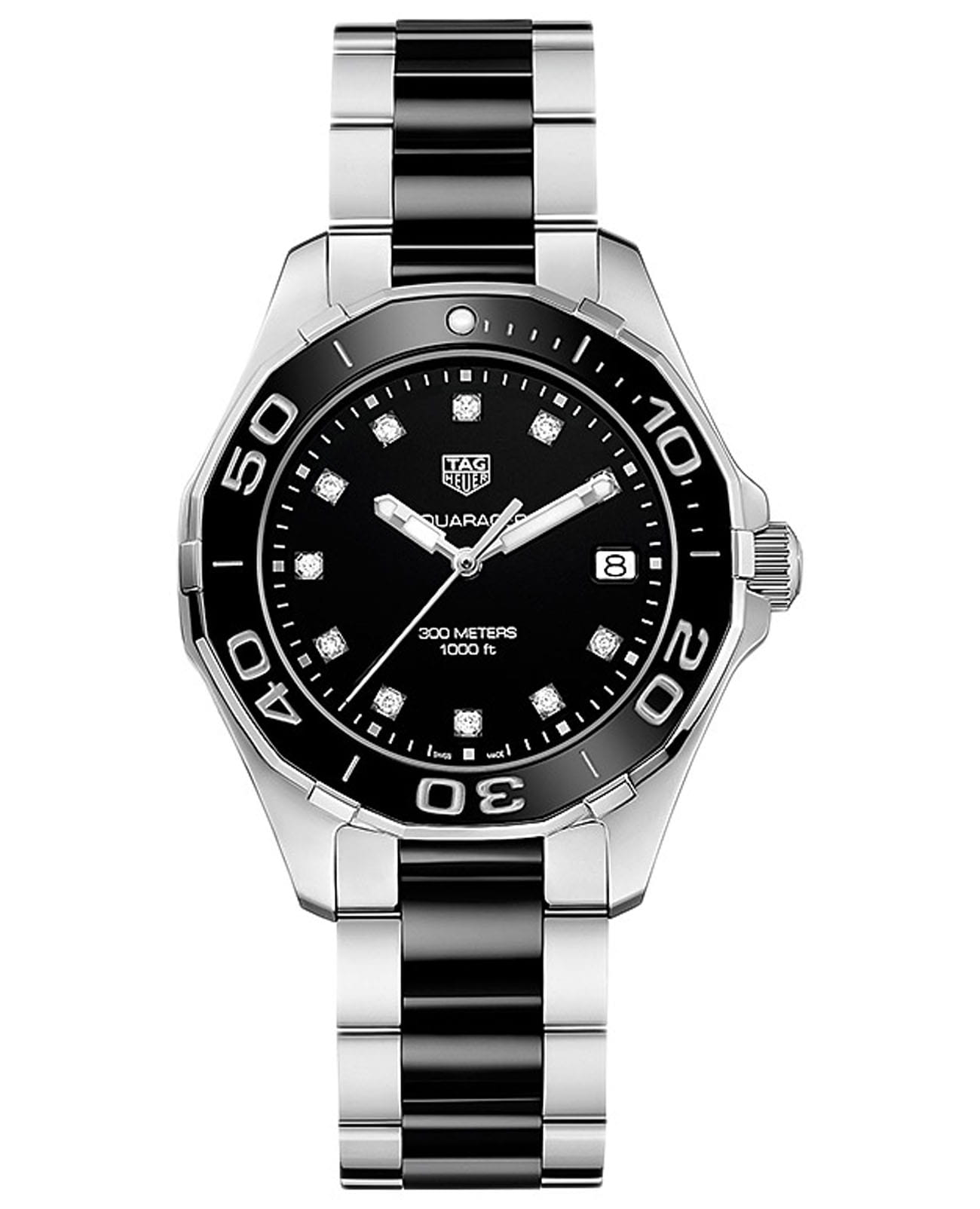 TAG Heuer TAG Heuer Aquaracer WAY131C.BA0913  WAY131C.BA0913 кварцевые женские часы черный циферблат, браслет сталь c pvd покрытием — вид спереди