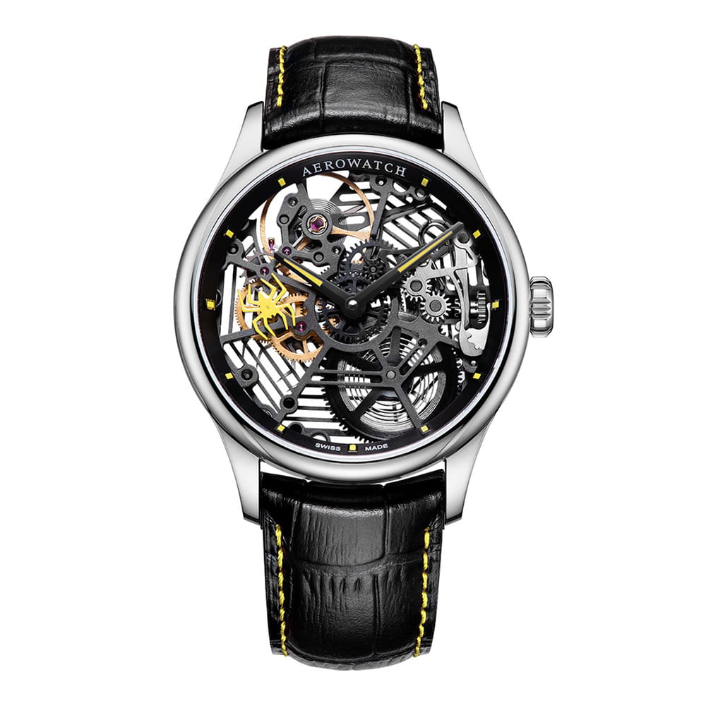Aerowatch Aerowatch 1942 50981 AA22  50981 AA22 механические мужские часы серебристый циферблат, браслет кожаный — вид спереди