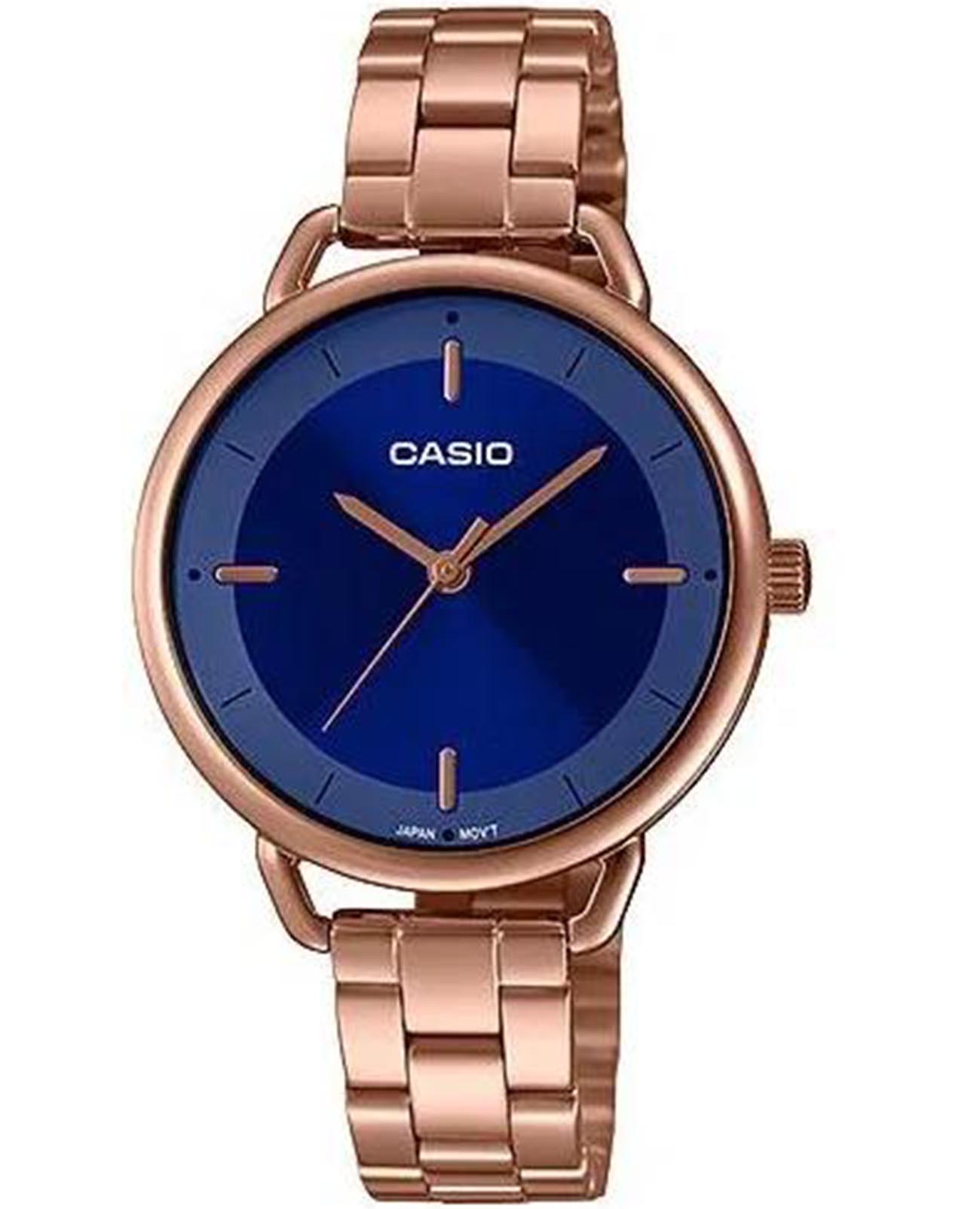Casio Casio Collection LTP-E413PG-2A  LTP-E413PG-2A кварцевые женские часы синий циферблат, браслет нержавеющая сталь с pvd-покрытием — вид спереди