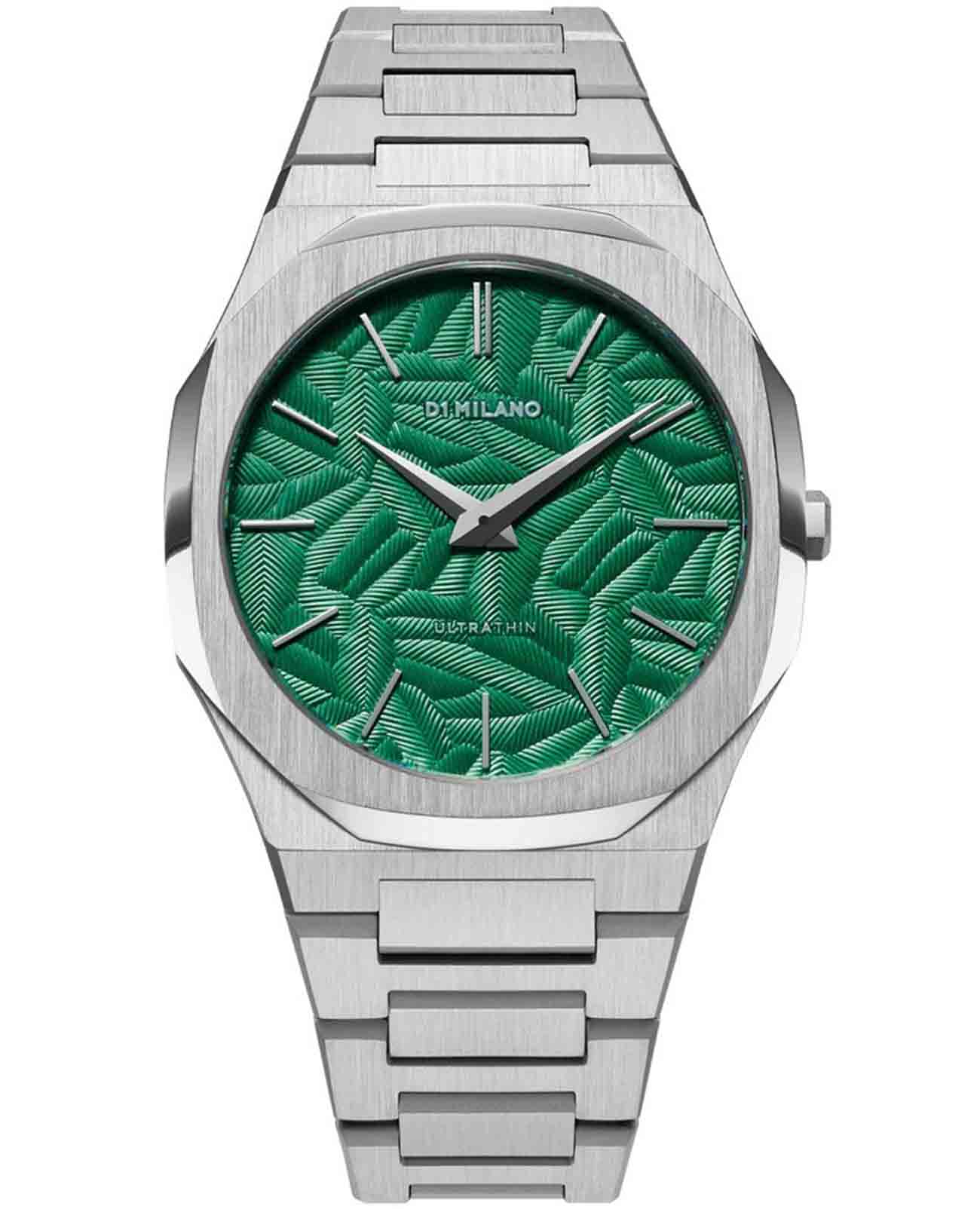 D1 Milano D1 Milano Ultra Thin UTBJ34  UTBJ34 кварцевые мужские часы зеленый циферблат, браслет нержавеющая сталь — вид спереди