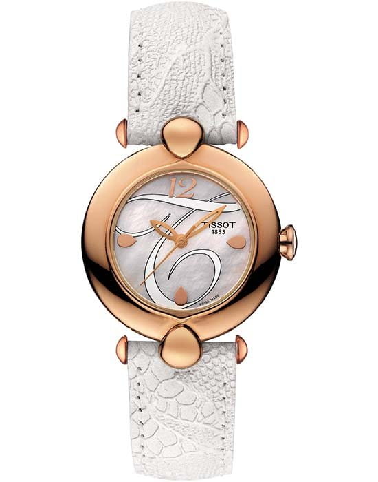 Tissot Tissot Pretty Lady 18K Gold T918.210.76.117.00  T9182107611700 кварцевые женские часы перламутровый циферблат, браслет кожаный — вид спереди