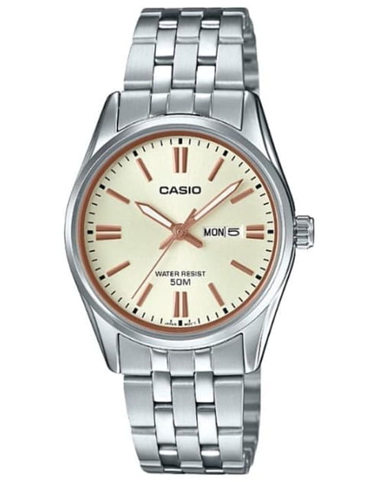 Casio Casio Collection LTP-1335D-9A  LTP-1335D-9A кварцевые женские часы зеленый циферблат, браслет нержавеющая сталь — вид спереди