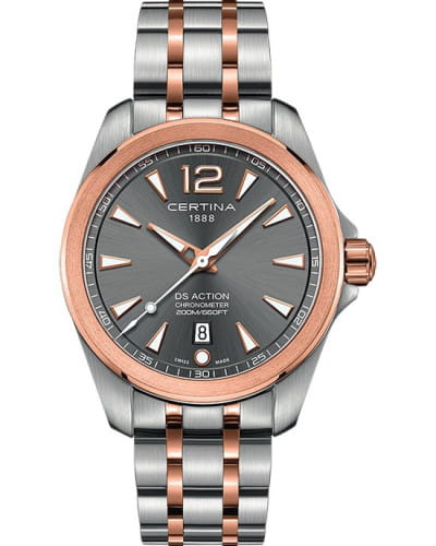 Certina Certina DS Action C032.851.22.087.00 DS Action C0328512208700 кварцевые мужские часы серый циферблат, браслет сталь c pvd покрытием — вид спереди