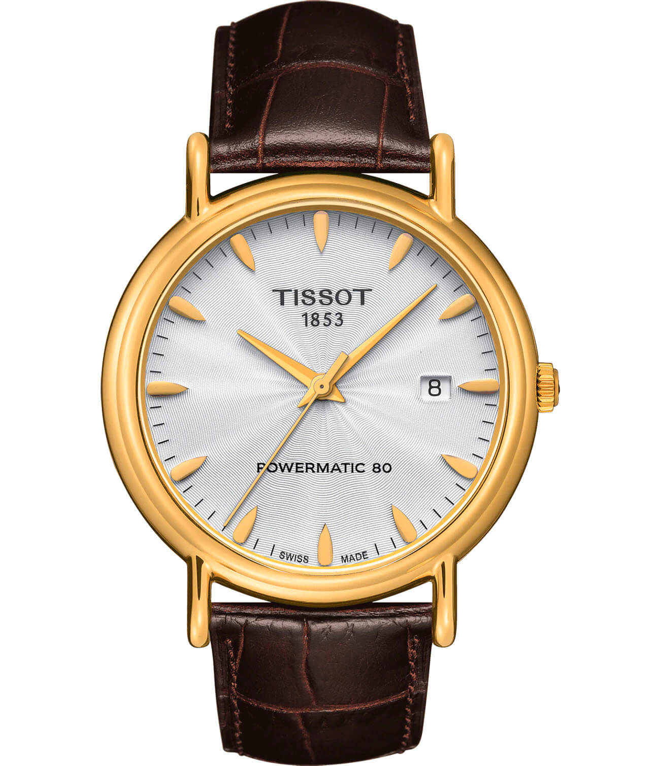 Tissot Tissot Carson Powermatic 80 18K Gold T907.407.16.031.00 Carson T9074071603100 механические мужские часы белый циферблат, браслет кожаный — вид спереди