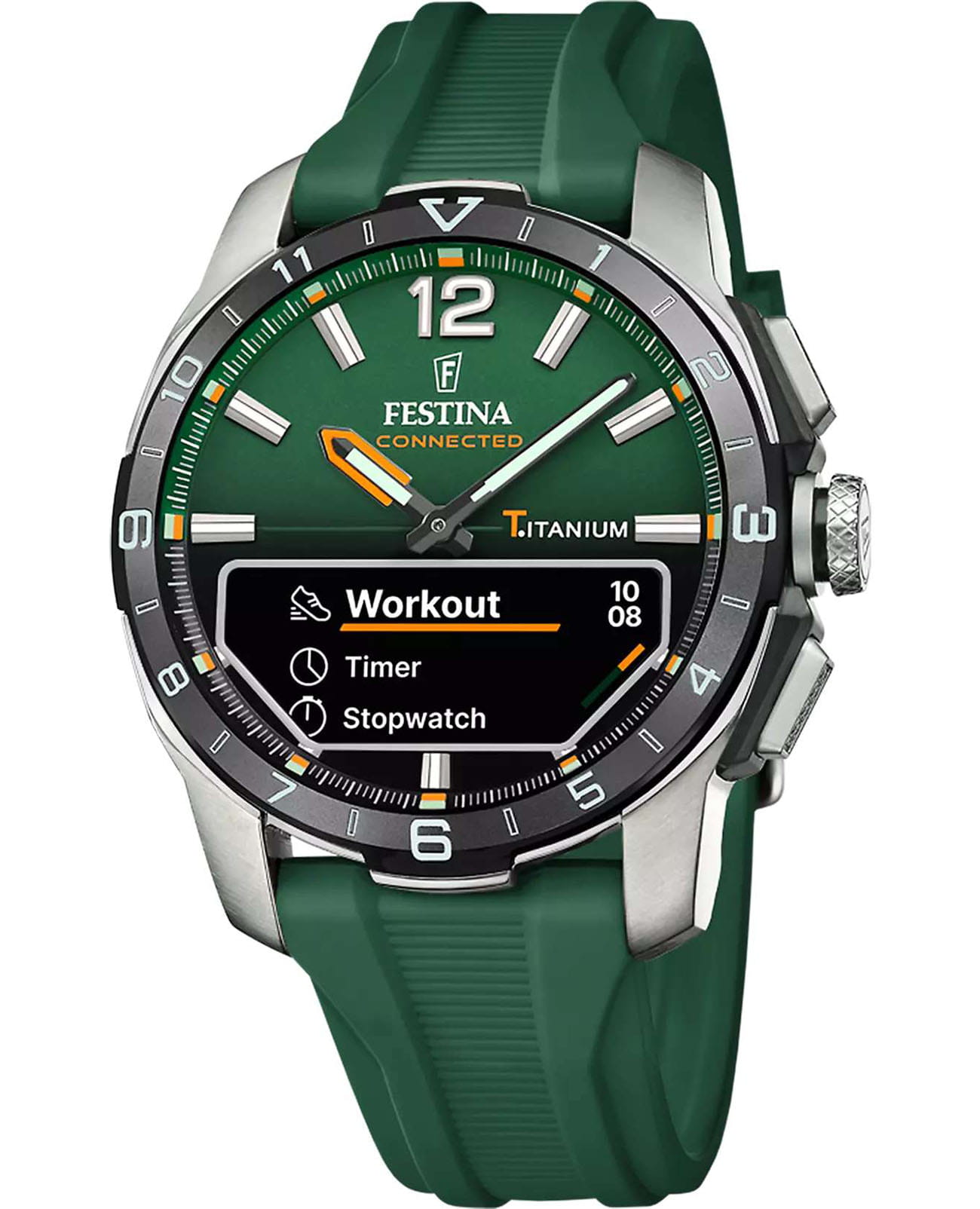 Festina Festina Connected D F23000/2  F23000/2 кварцевые мужские часы зеленый циферблат, браслет силикон — вид спереди