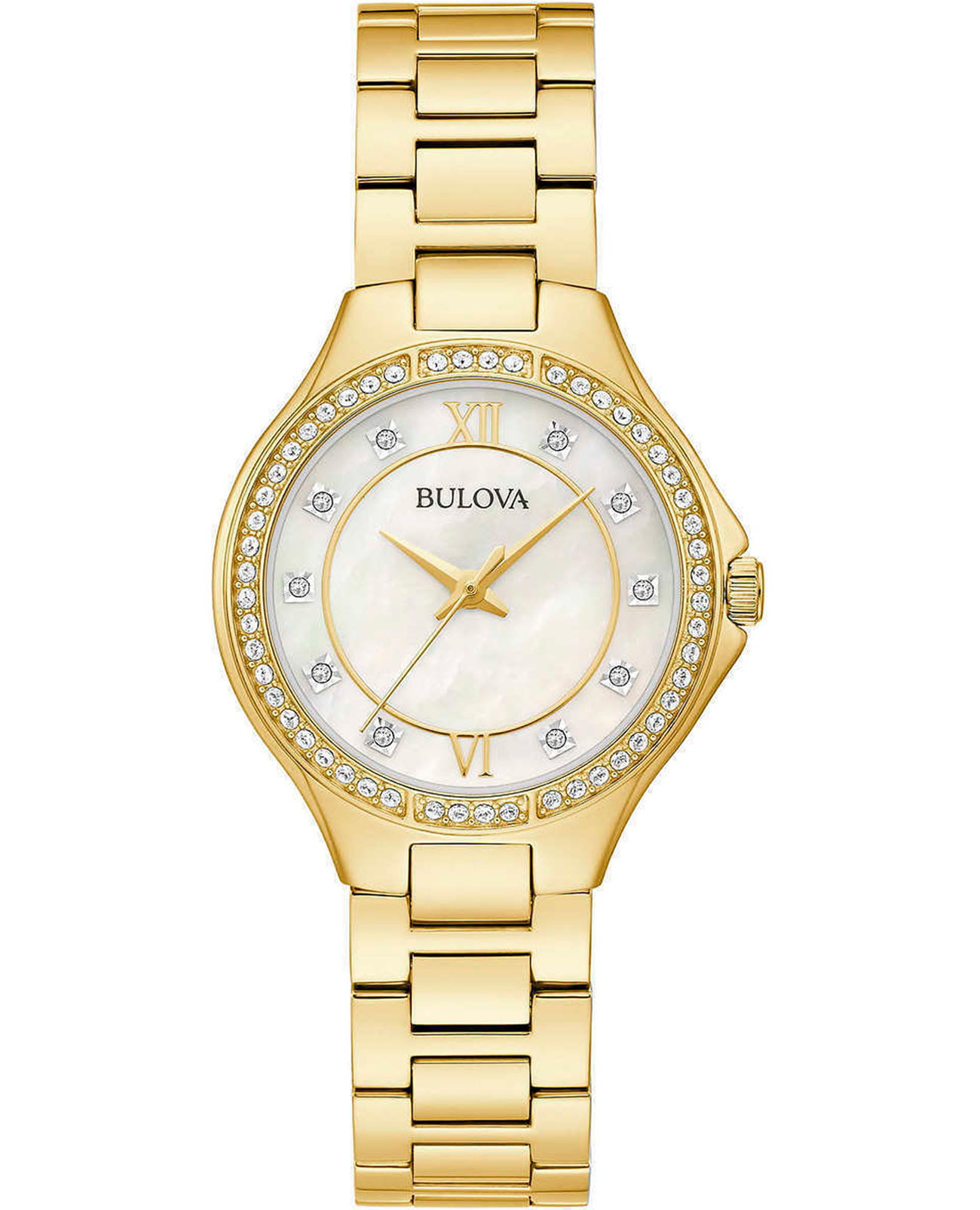 Bulova Bulova Crystal Ladies 98L295  98L295 кварцевые женские часы перламутровый циферблат, браслет нержавеющая сталь с pvd-покрытием — вид спереди