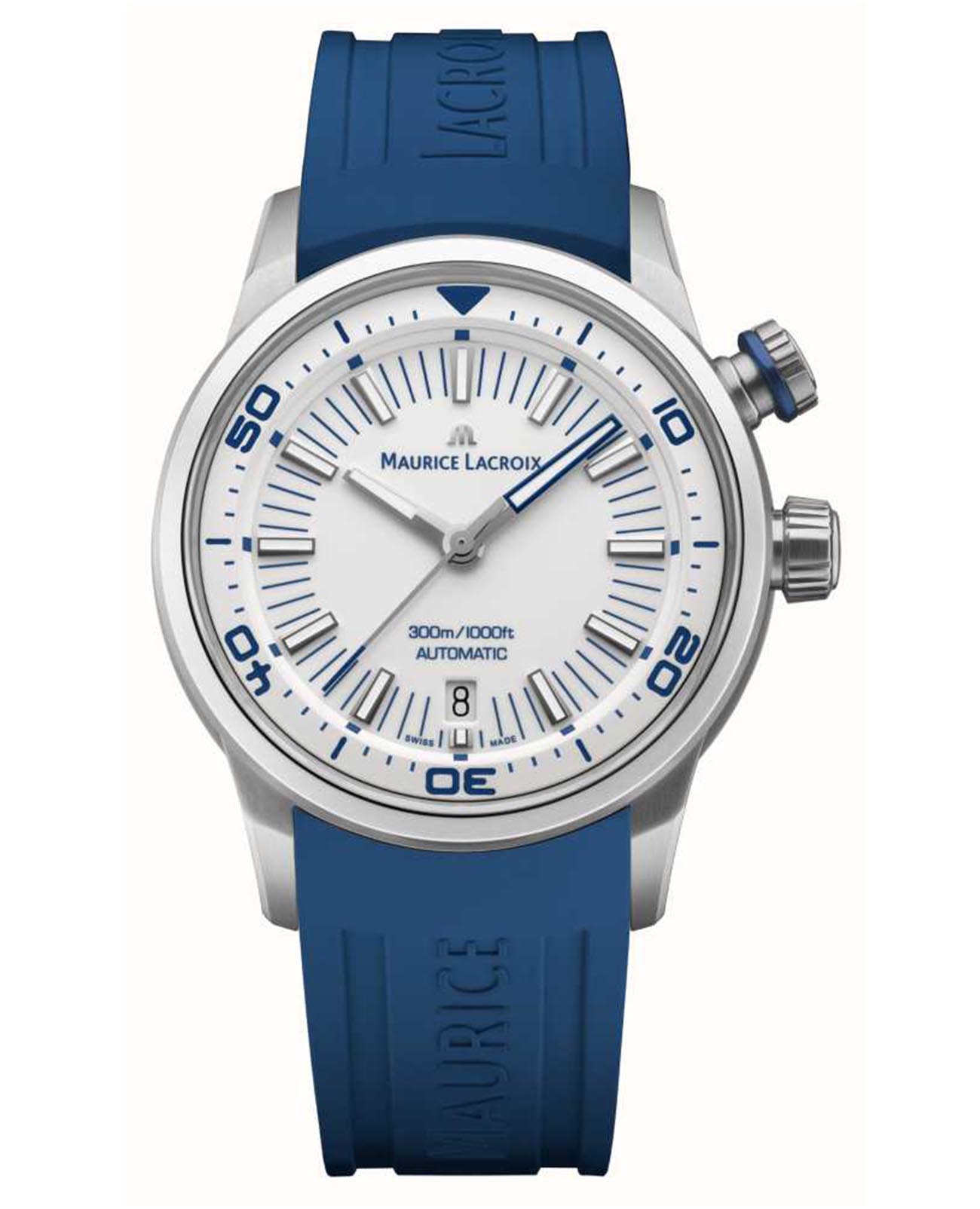 Maurice Lacroix Maurice Lacroix Pontos s diver  PT6248-SS00L-130-4  PT6248-SS00L-130-4 механические мужские часы белый циферблат, браслет каучук — вид спереди