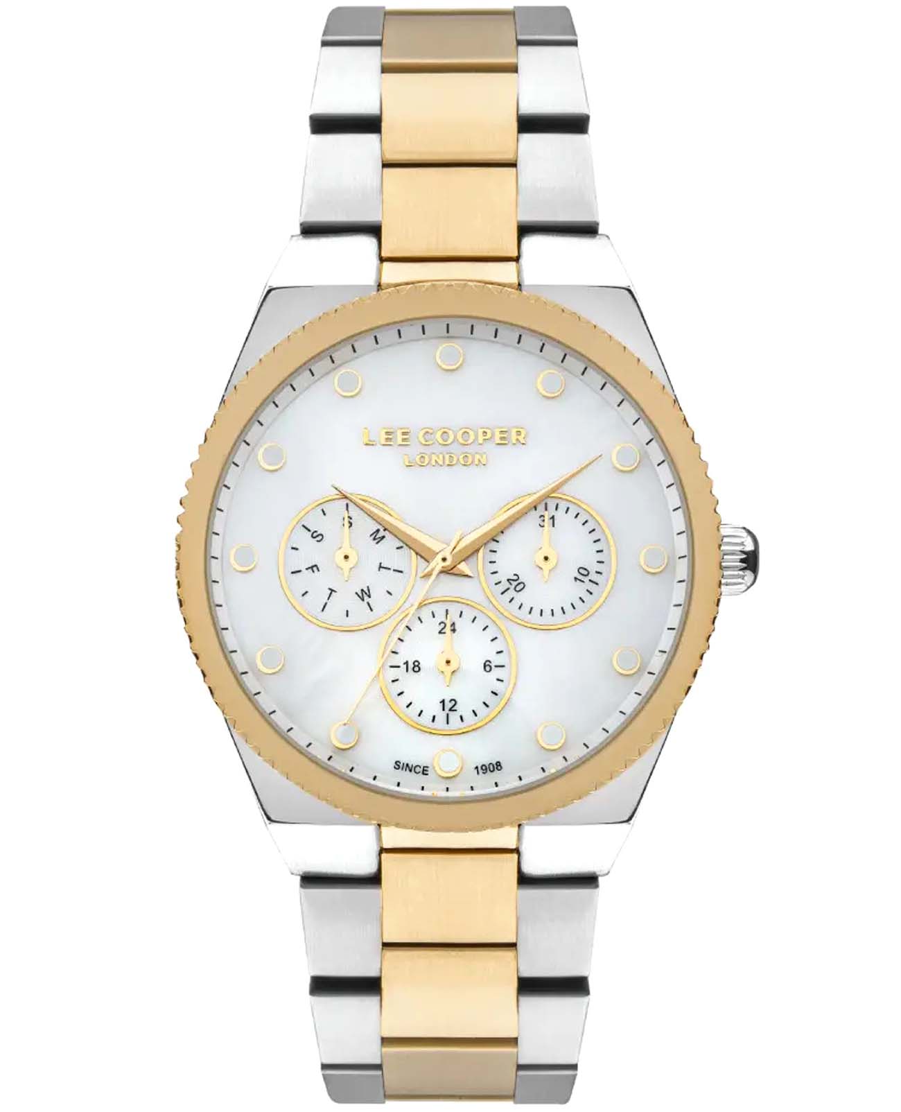 Lee Cooper Lee Cooper LC07452.220  LC07452.220 кварцевые женские часы белый циферблат, браслет нержавеющая сталь с ip-покрытием — вид спереди