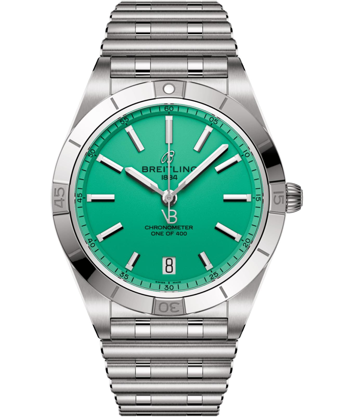 Breitling Breitling Chronomat Automatic 36 Victoria Beckham A103801A1L1A1  A103801A1L1A1 механические женские часы зеленый циферблат, браслет нержавеющая сталь — вид спереди