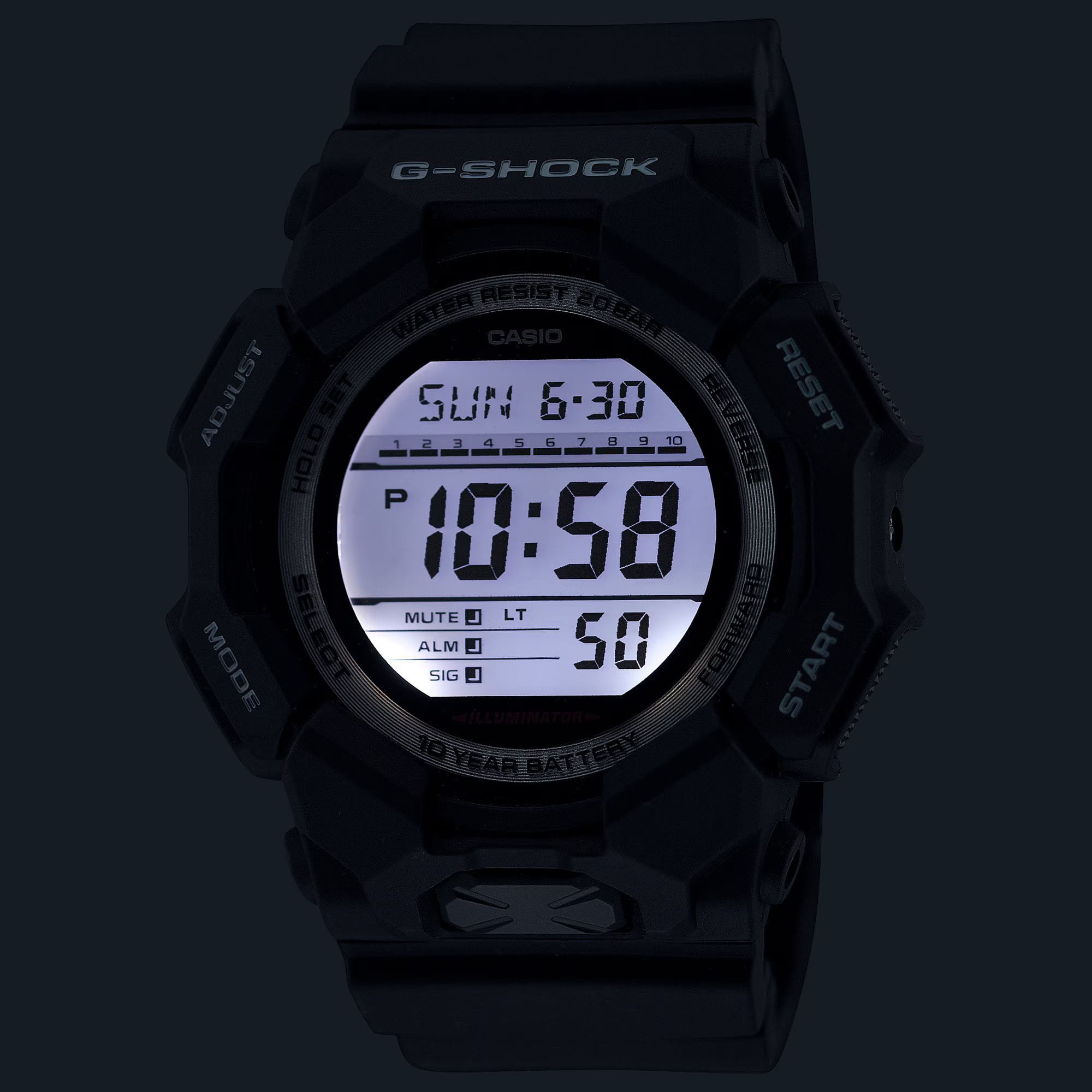 Casio Casio G-Shock GD-010-1 электронные мужские часы часы крупный план  циферблата