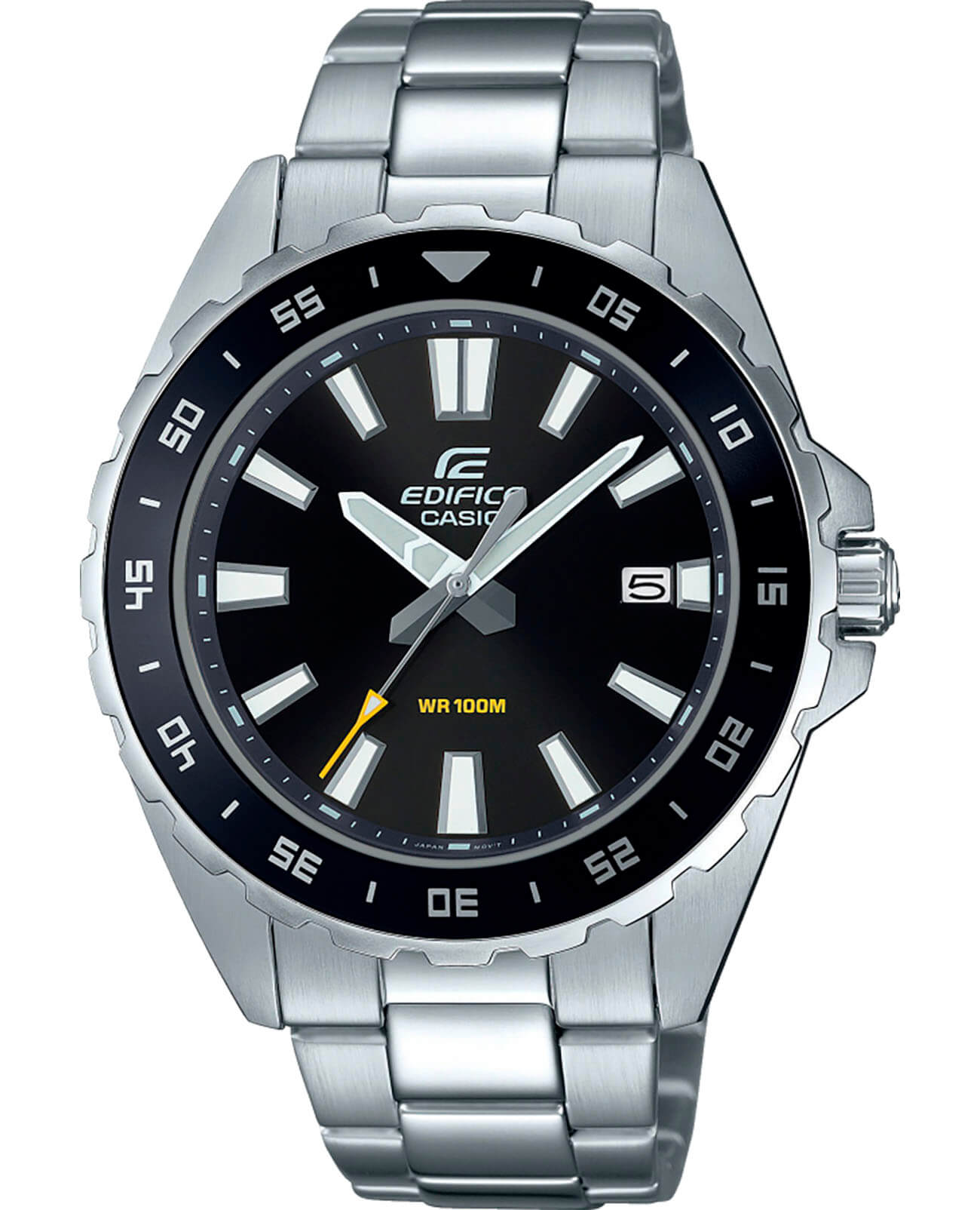 Casio Casio Edifice EFV-130D-1A EFV EFV-130D-1A кварцевые мужские часы черный циферблат, браслет нержавеющая сталь — вид спереди