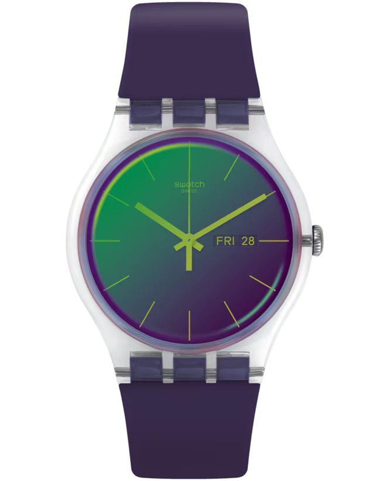 Swatch Swatch New Gent Biosourced SO29K703  SO29K703 кварцевые женские часы фиолетовый циферблат, браслет биоматериал — вид спереди