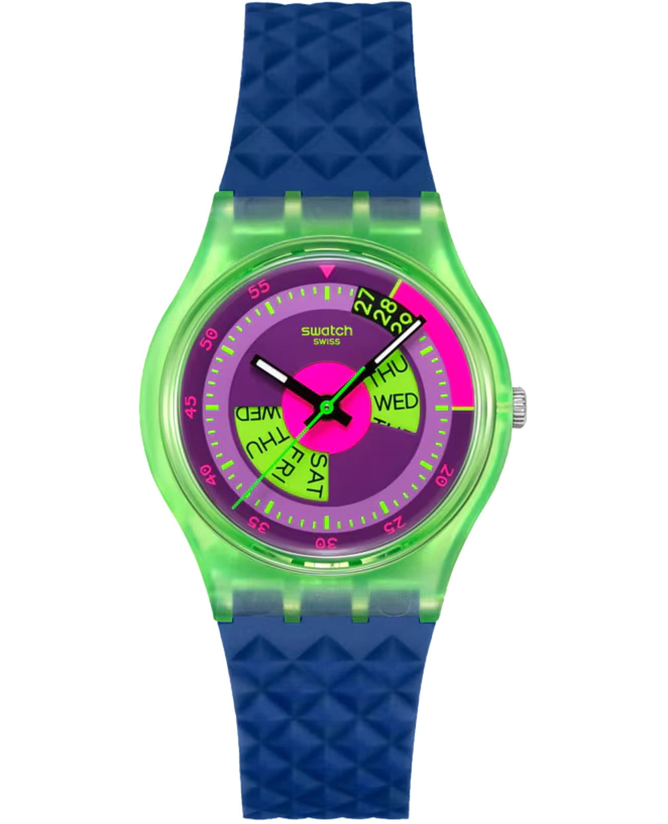 Swatch Swatch Neon Skychart SO28G704  SO28G704 кварцевые женские часы цветной циферблат, браслет силикон — вид спереди