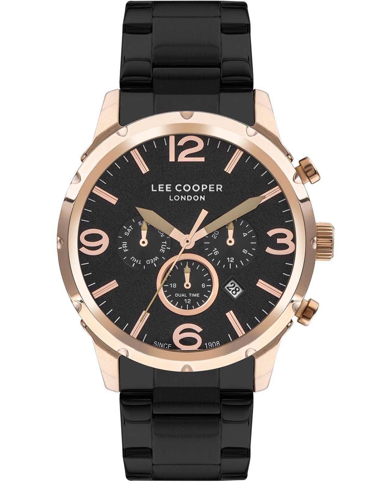 Lee Cooper Lee Cooper LC07672.450  LC07672.450 кварцевые мужские часы черный циферблат, браслет нержавеющая сталь с ip-покрытием — вид спереди