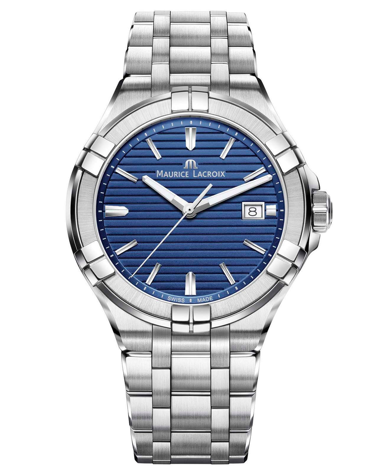 Maurice Lacroix Maurice Lacroix Aikon Date AI1008-SS002-431-1  AI1008-SS002-431-1 кварцевые мужские часы синий циферблат, браслет нержавеющая сталь — вид спереди