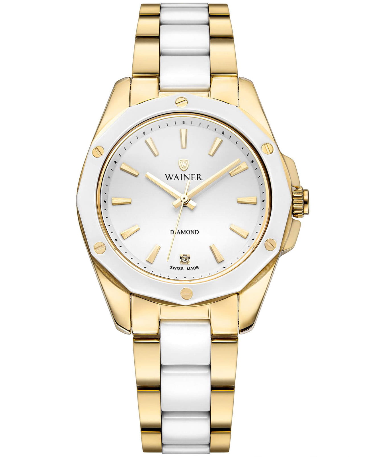 Wainer Wainer Diamond WA.18050-B  WA.18050-B кварцевые женские часы белый циферблат, браслет нержавеющая сталь с pvd-покрытием — вид спереди