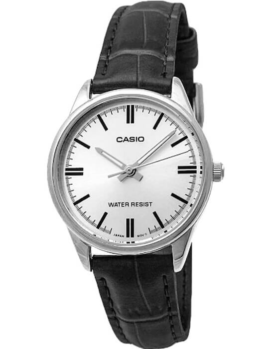 Casio Casio LTP-V005L-7A  LTP-V005L-7A кварцевые женские часы серебристый циферблат, браслет кожаный — вид спереди