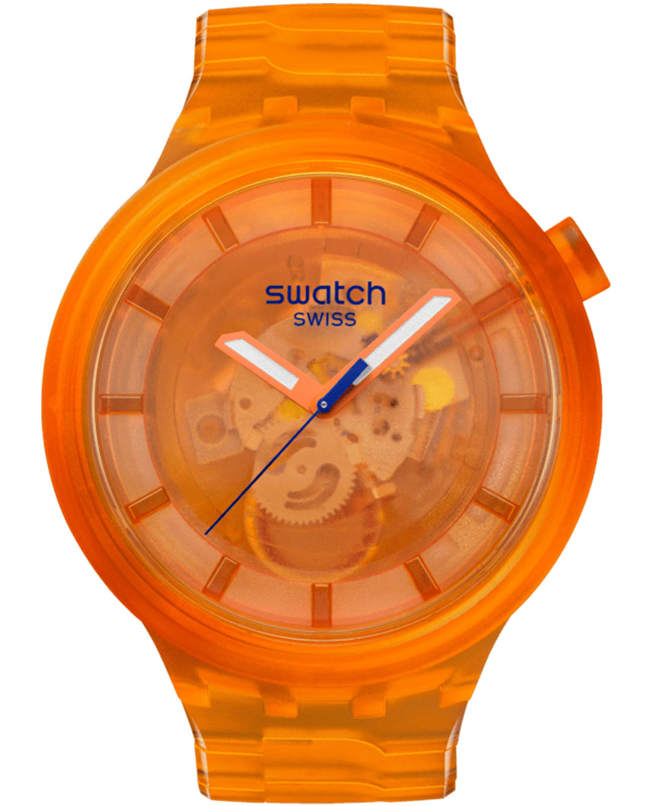 Swatch Swatch Big Bold Biosourced Lacquered SB05O103  SB05O103 кварцевые мужские часы оранжевый циферблат, браслет биоматериал — вид спереди