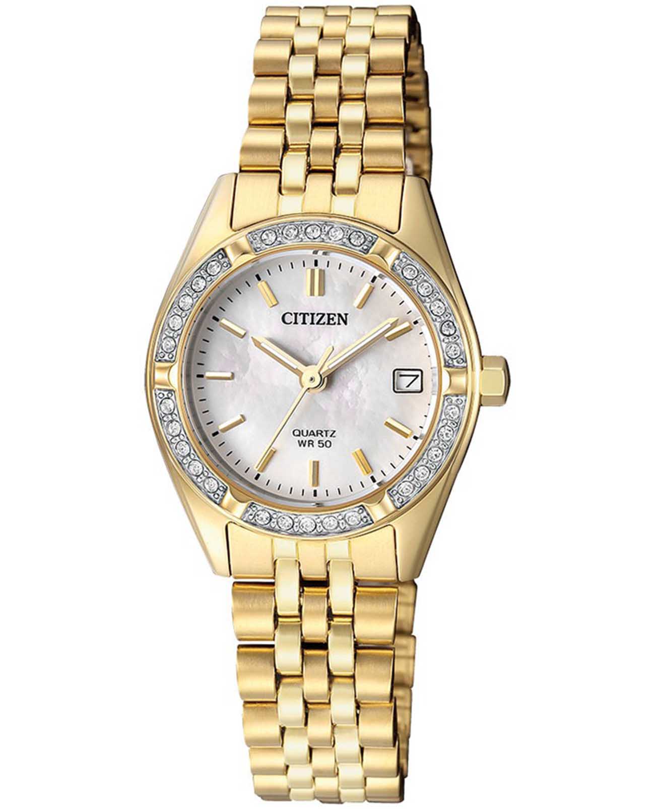 Citizen Citizen Elegance EU6062-50D  EU6062-50D кварцевые женские часы перламутровый циферблат, браслет нержавеющая сталь с pvd-покрытием — вид спереди