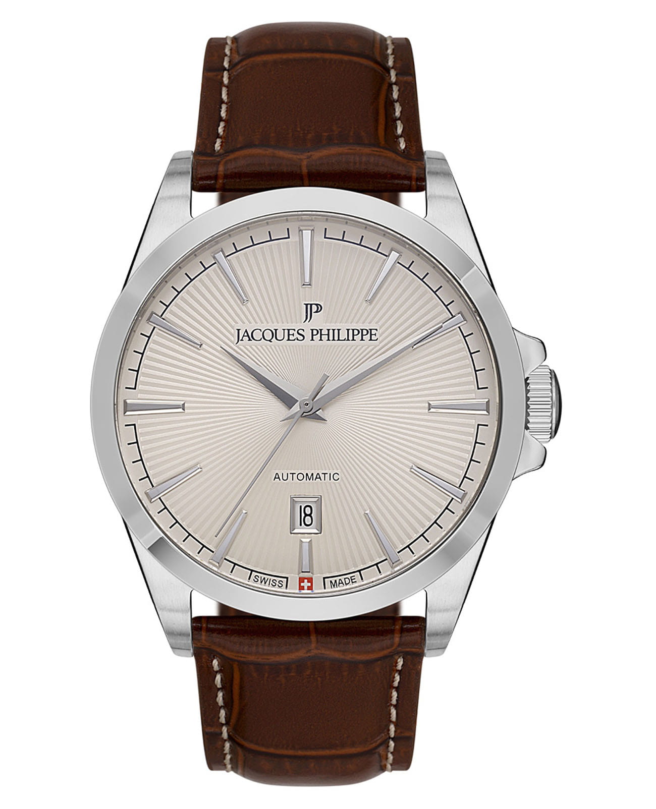 Jacques Philippe Jacques Philippe Victus JPAGS551123  JPAGS551123 механические мужские часы белый циферблат, браслет кожаный — вид спереди