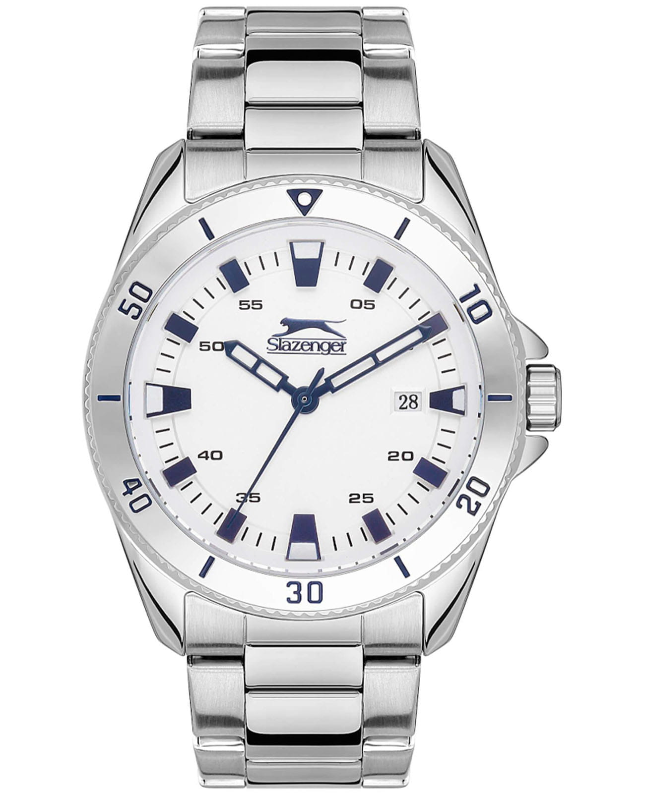 Slazenger Slazenger SL.09.2114.2.01  SL.09.2114.2.01 кварцевые мужские часы белый циферблат, браслет суперметалл — вид спереди