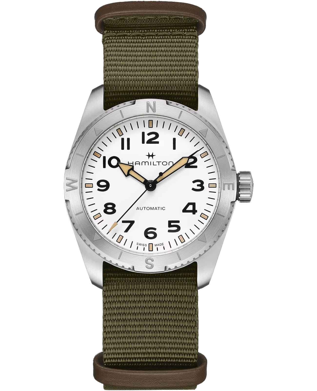 Hamilton Hamilton Khaki Field Mechanical H70225910  H70225910 механические женские часы белый циферблат, браслет тканевый — вид спереди