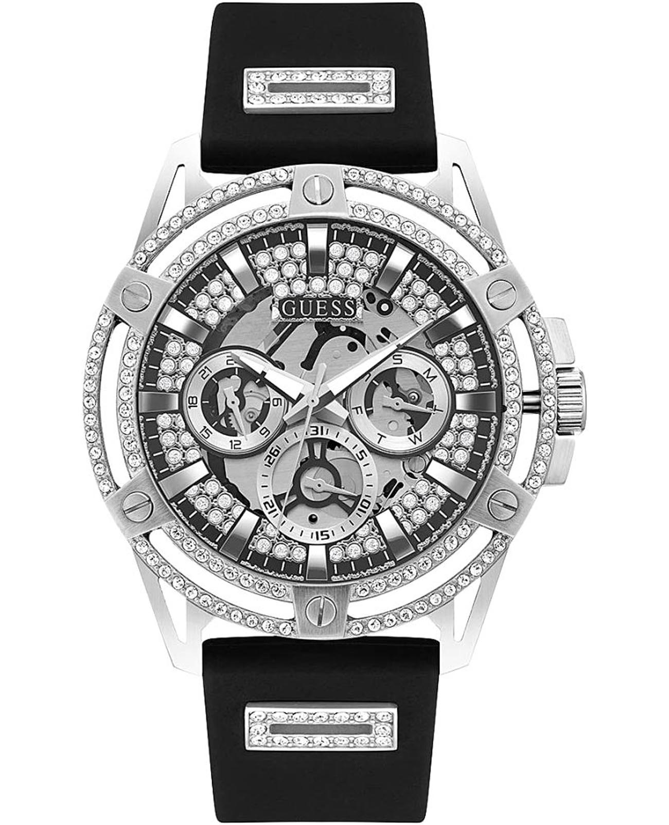 Guess Guess Dress Steel GW0537G1  GW0537G1 кварцевые мужские часы серебристый циферблат, браслет силикон — вид спереди