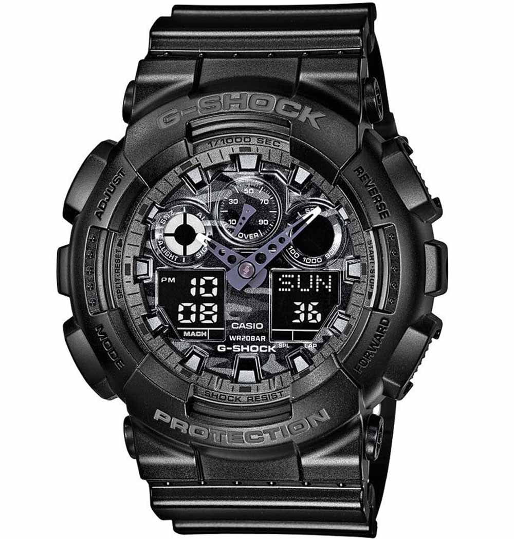 Casio Casio G-Shock GA-100CF-1A GA-100 GA-100CF-1A электронные мужские часы черный циферблат, браслет пластик — вид спереди
