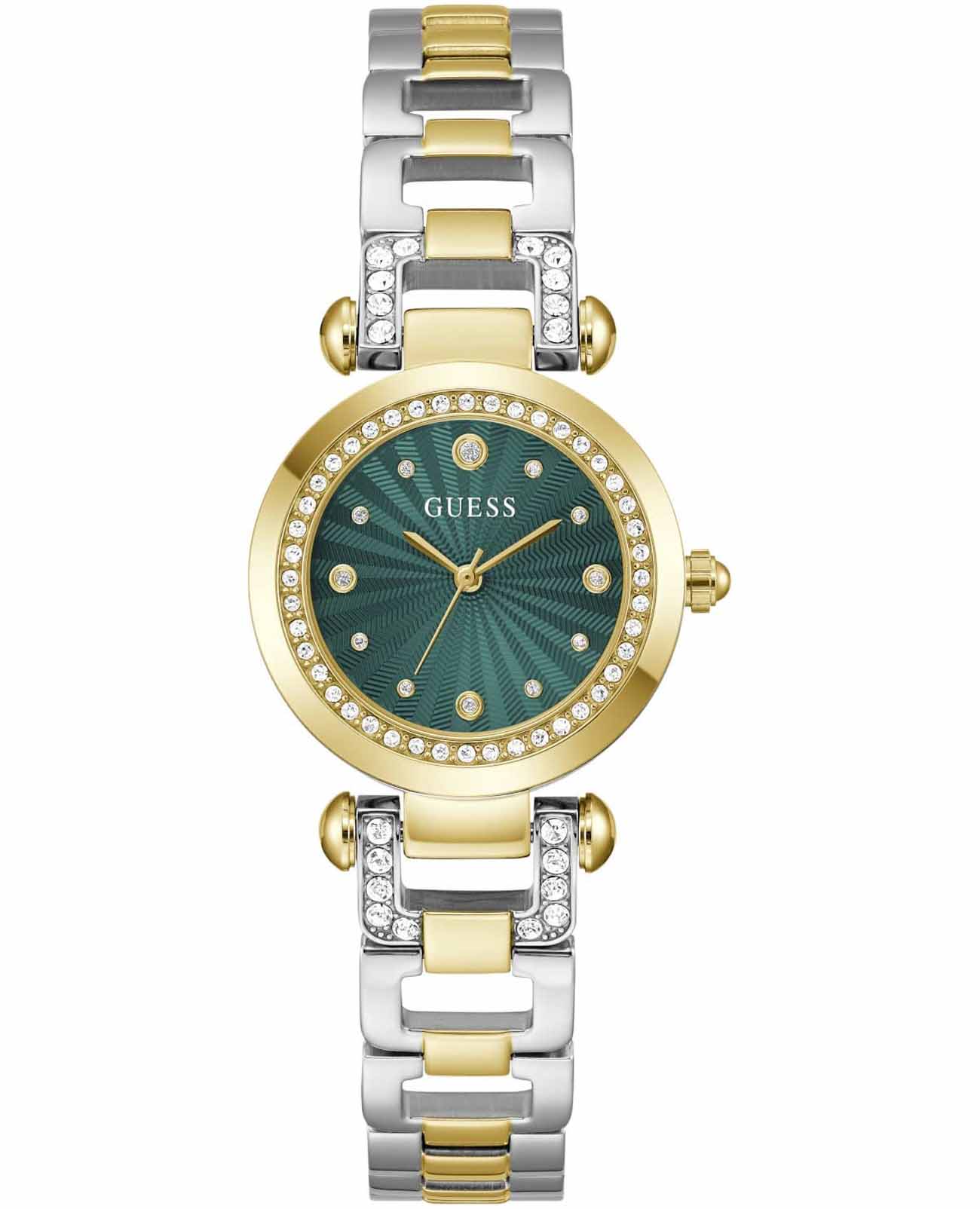Guess Guess Bejeweled GW0869L1  GW0869L1 кварцевые женские часы зеленый циферблат, браслет нержавеющая сталь с ip-покрытием — вид спереди