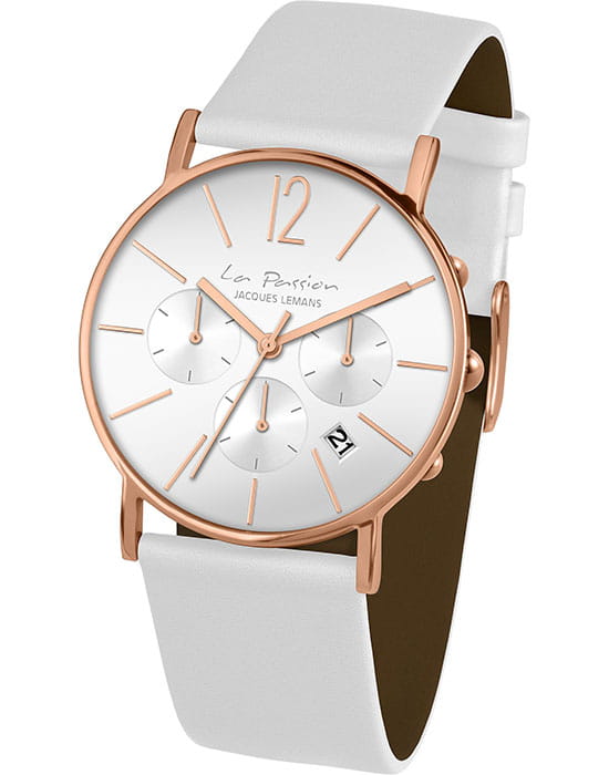 Jacques Lemans Jacques Lemans La Passion LP-123F  LP-123F кварцевые женские часы белый циферблат, браслет кожаный — вид спереди