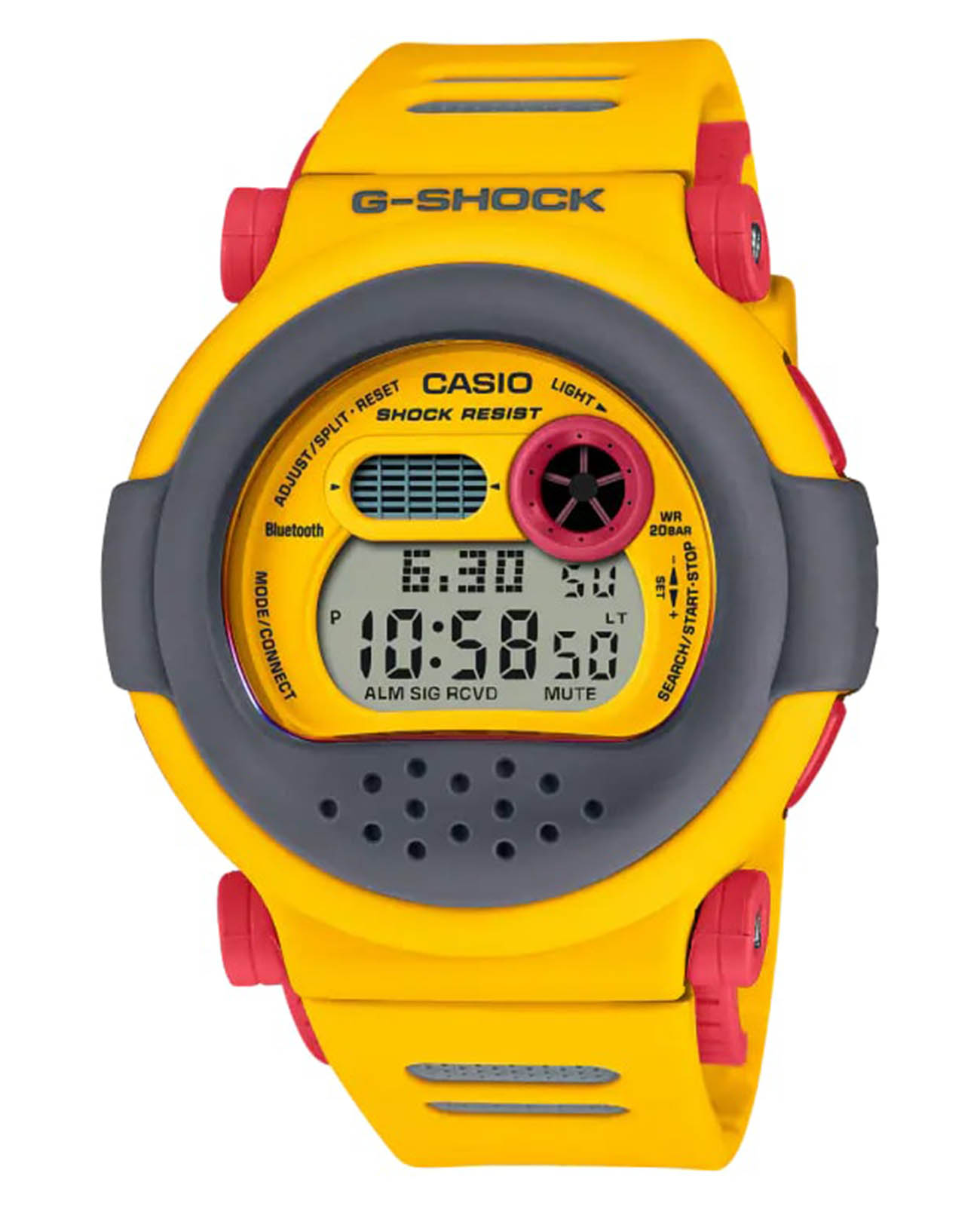 Casio Casio G-Shock G-B001MVE-9DR (G-B001MVE-9) G G-B001MVE-9 электронные мужские часы желтый циферблат, браслет пластик — вид спереди