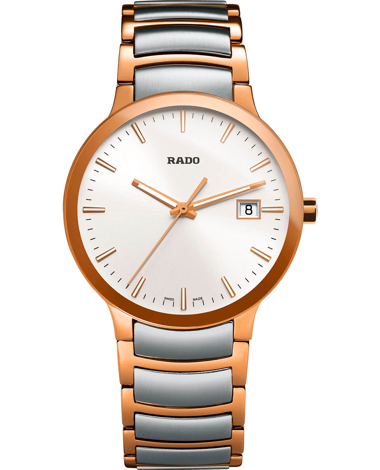 Rado Rado Centrix R30554103  R30554103 кварцевые мужские часы серебристый циферблат, браслет сталь c pvd покрытием — вид спереди