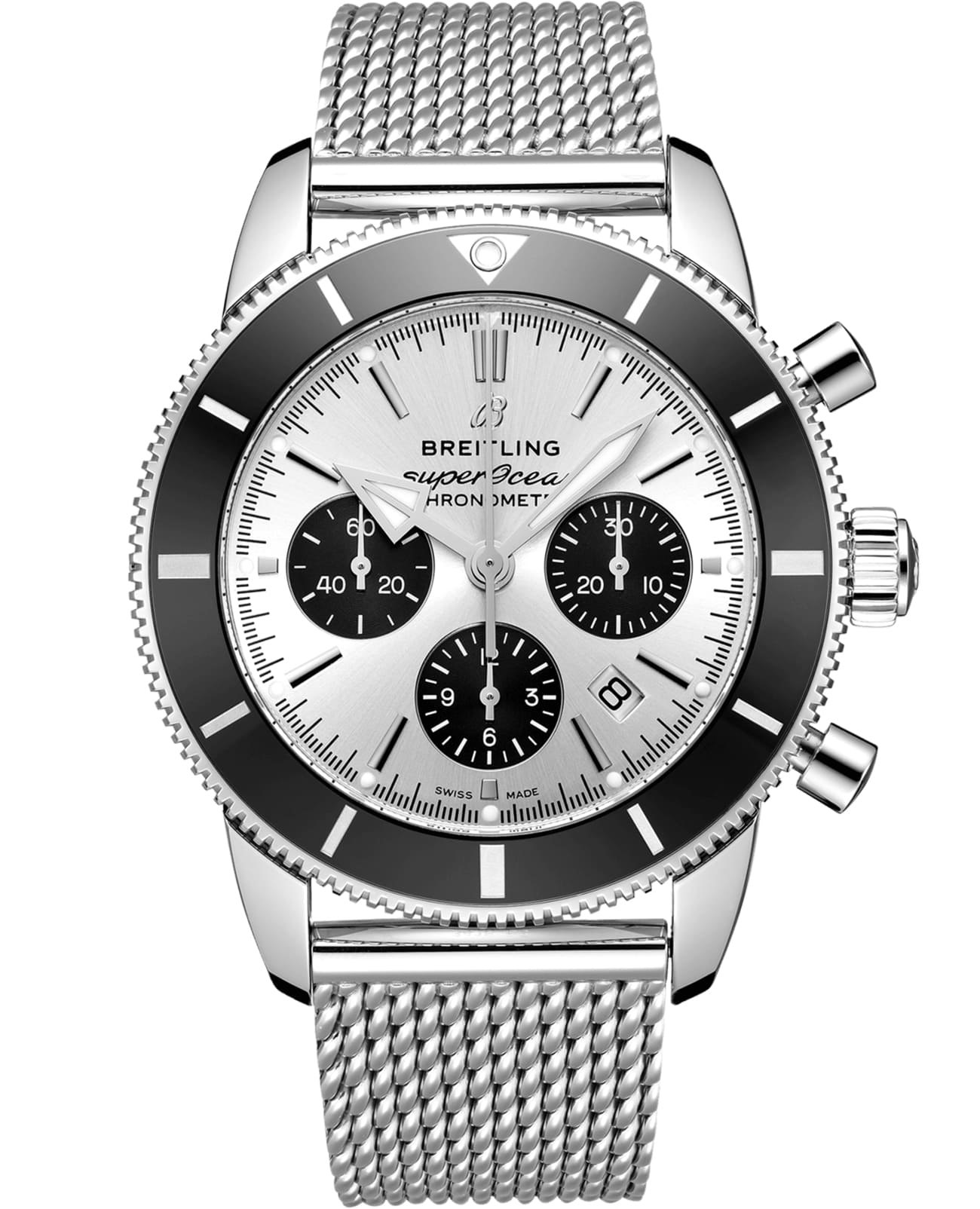 Breitling Breitling Superocean Heritage B01 Chronograph 44 AB0162121G1A1  AB0162121G1A1 механические мужские часы серебристый циферблат, браслет нержавеющая сталь — вид спереди