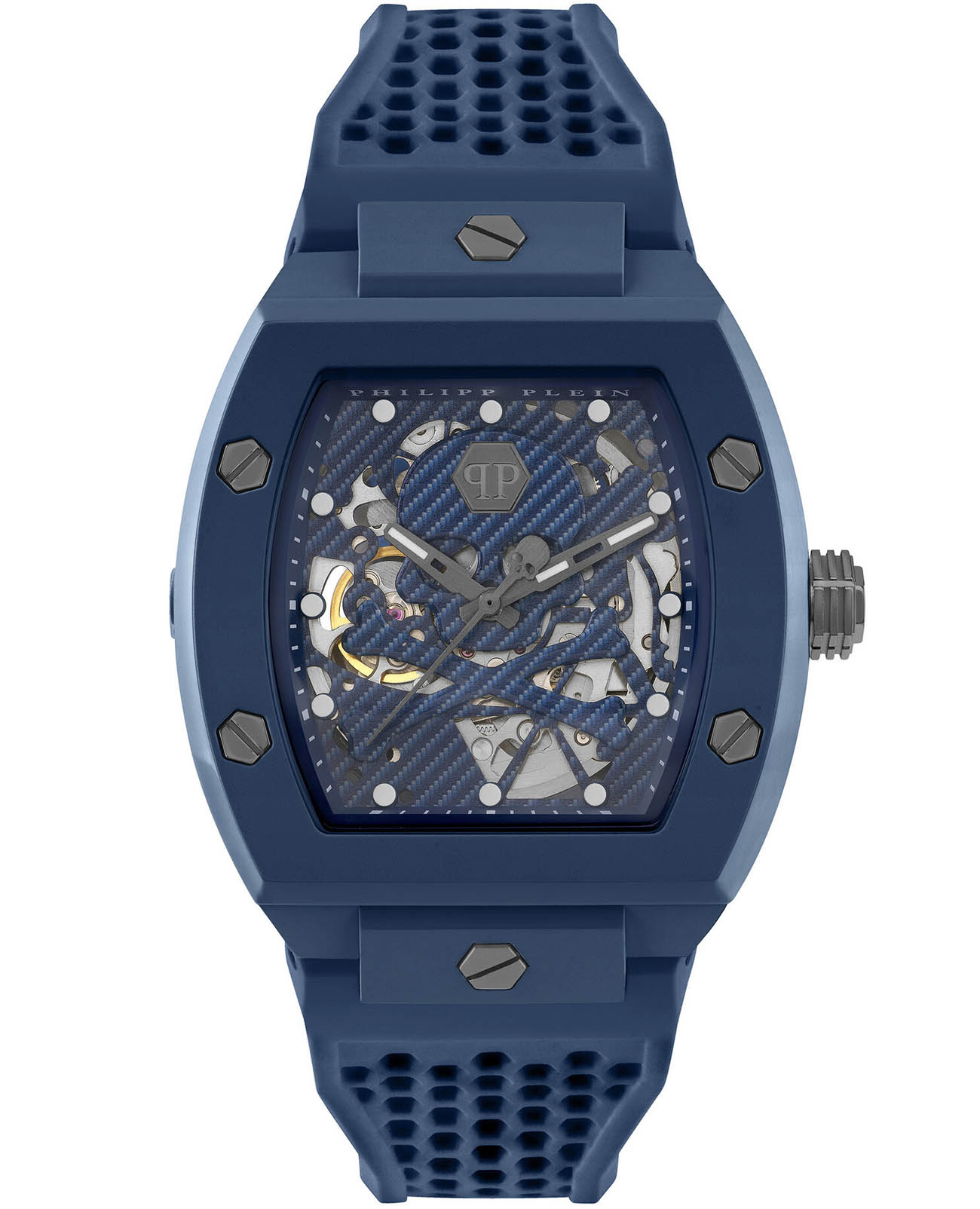 Philipp Plein Philipp Plein The Skeleton Ecoceramic PWVBA0323  PWVBA0323 механические мужские часы синий циферблат, браслет силикон — вид спереди