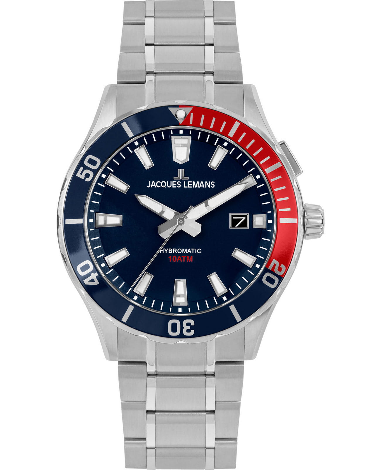 Jacques Lemans Jacques Lemans Classic 1-2131E  1-2131E автокварц (кинетик) мужские часы синий циферблат, браслет нержавеющая сталь — вид спереди