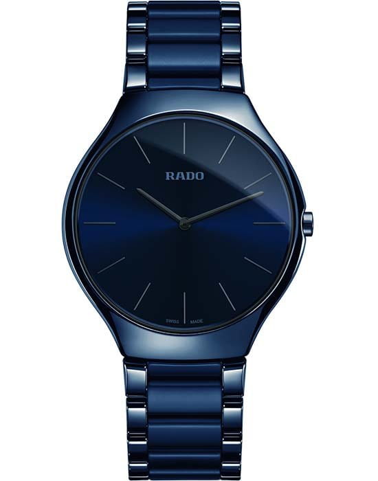 Rado Rado True Thinline R27261202  R27261202 кварцевые мужские часы синий циферблат, браслет высокотехнологичная керамика — вид спереди