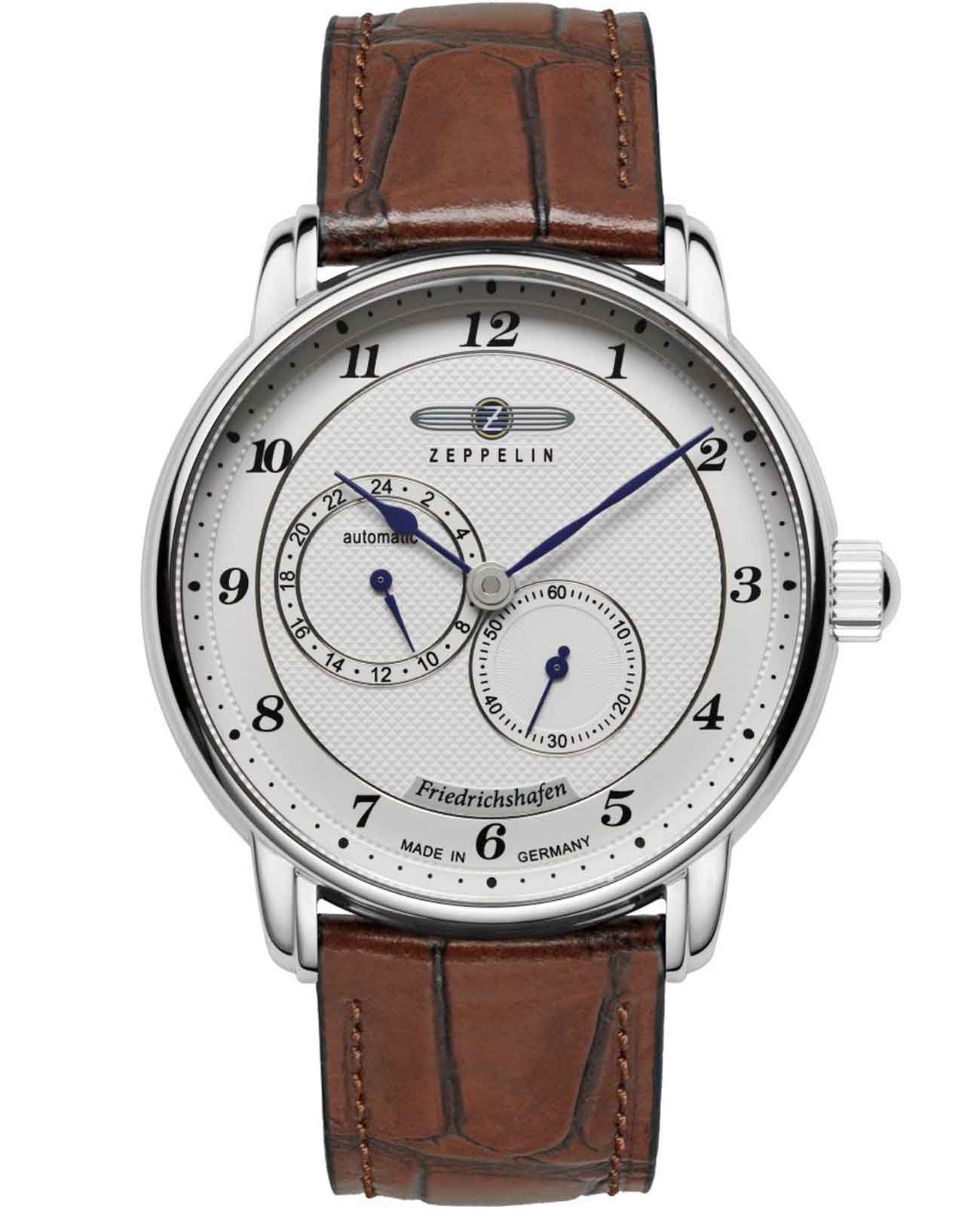 Zeppelin Zeppelin Fridrichshafen 85681  85681 механические мужские часы белый циферблат, браслет кожаный — вид спереди