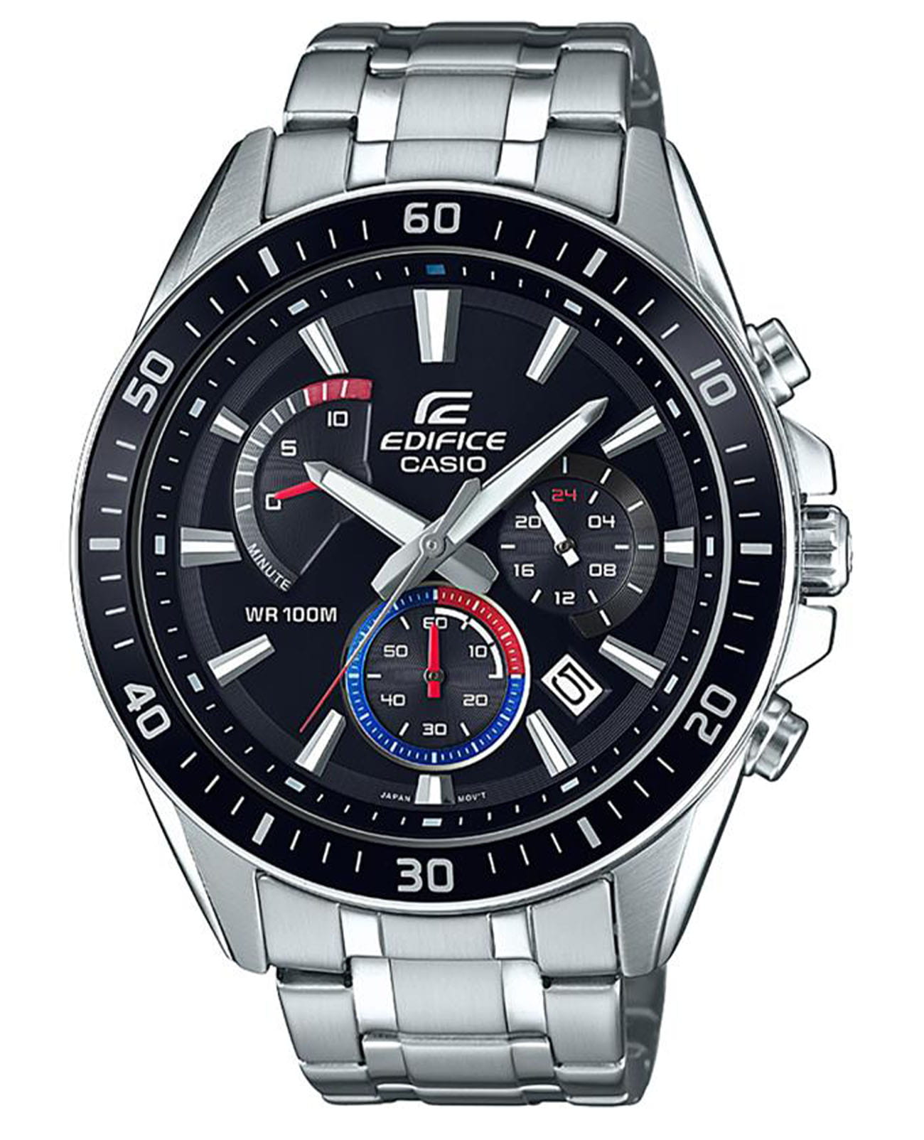 Casio Casio Edifice EFR-552D-1A3VUDF (EFR-552D-1A3) EFR EFR-552D-1A3 кварцевые мужские часы черный циферблат, браслет нержавеющая сталь — вид спереди