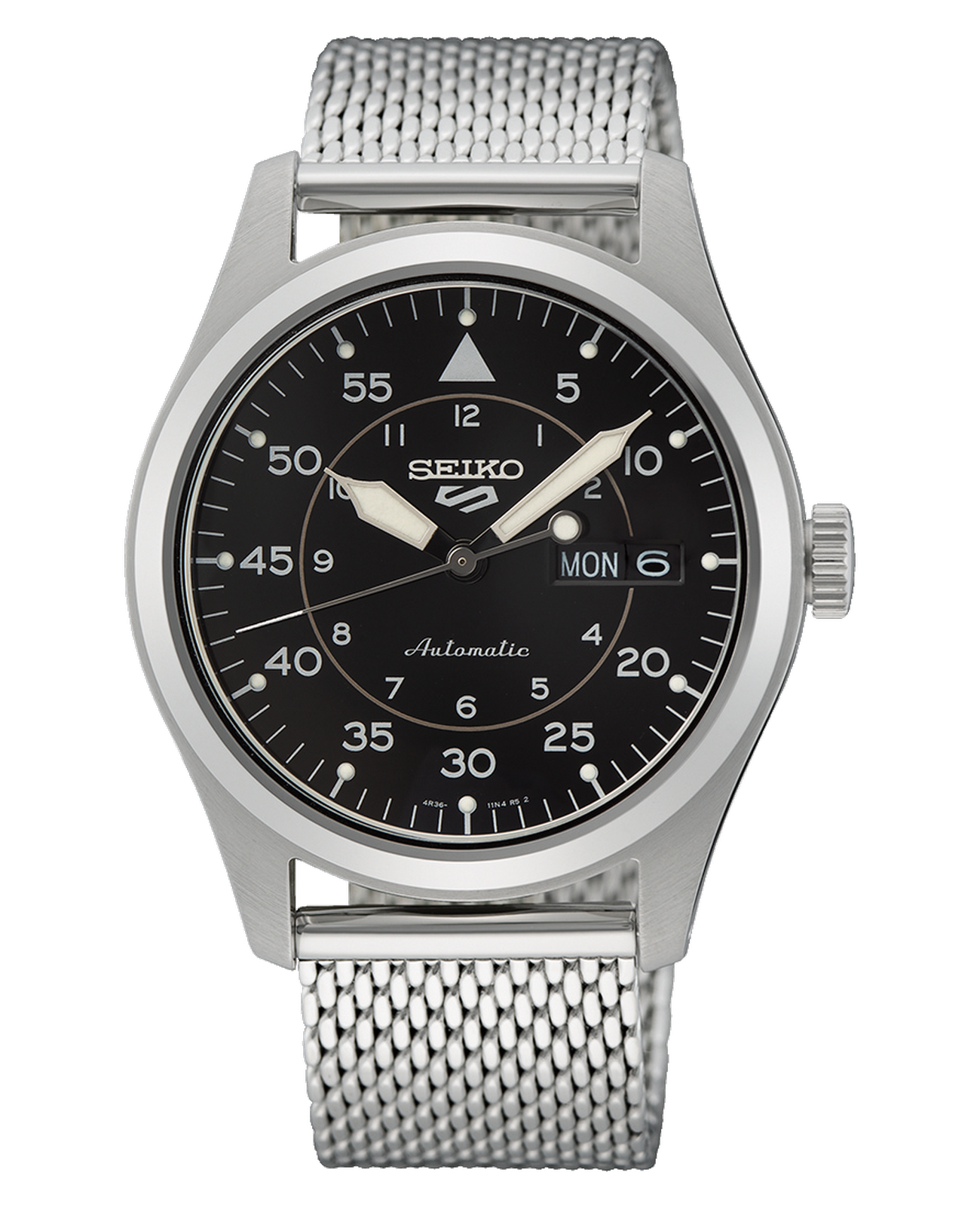 Seiko Seiko 5 Sports SRPH23K1S  SRPH23K1S механические мужские часы черный циферблат, браслет нержавеющая сталь — вид спереди