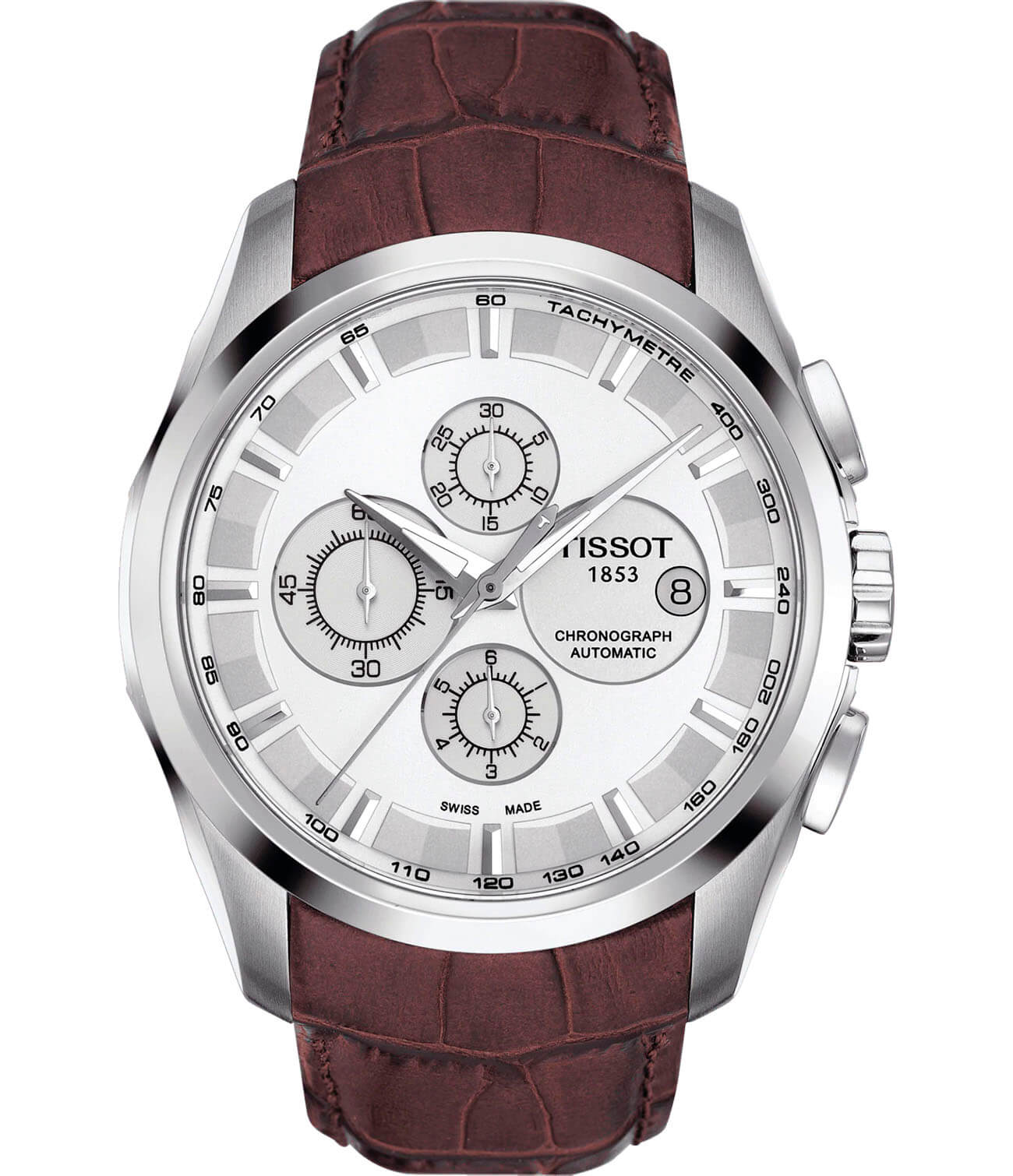 Tissot Tissot Couturier Automatic Chronograph T035.627.16.031.00 Couturier T0356271603100 механические мужские часы белый циферблат, браслет кожаный — вид спереди