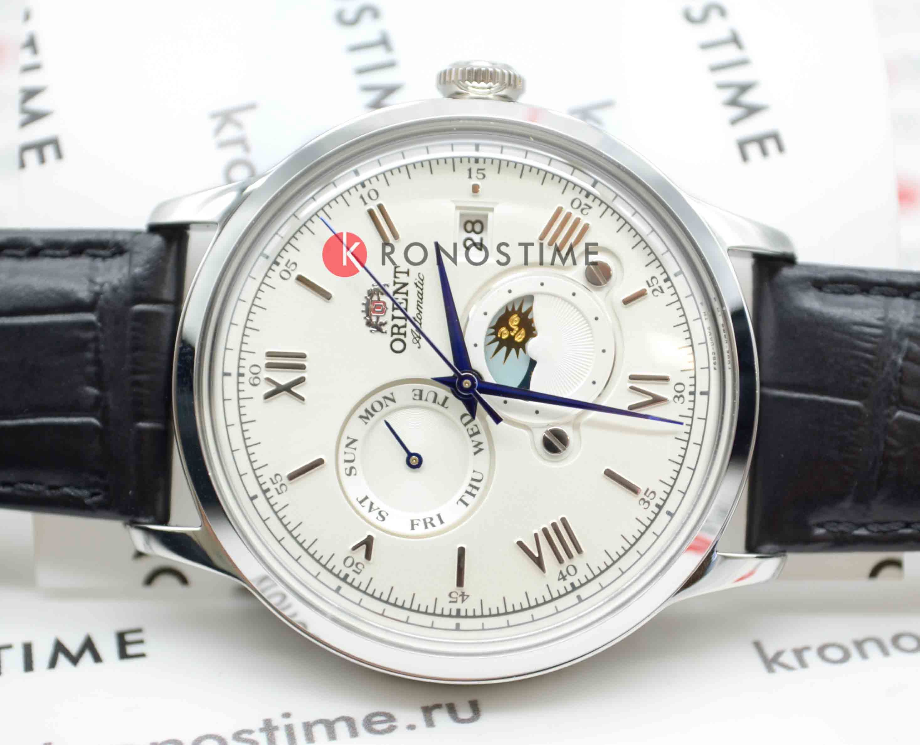 Orient Orient Sun & Moon RA-AK0802S (RN-AK0802S), sun and moon япония мужские часы на браслете кожаный боковой вид