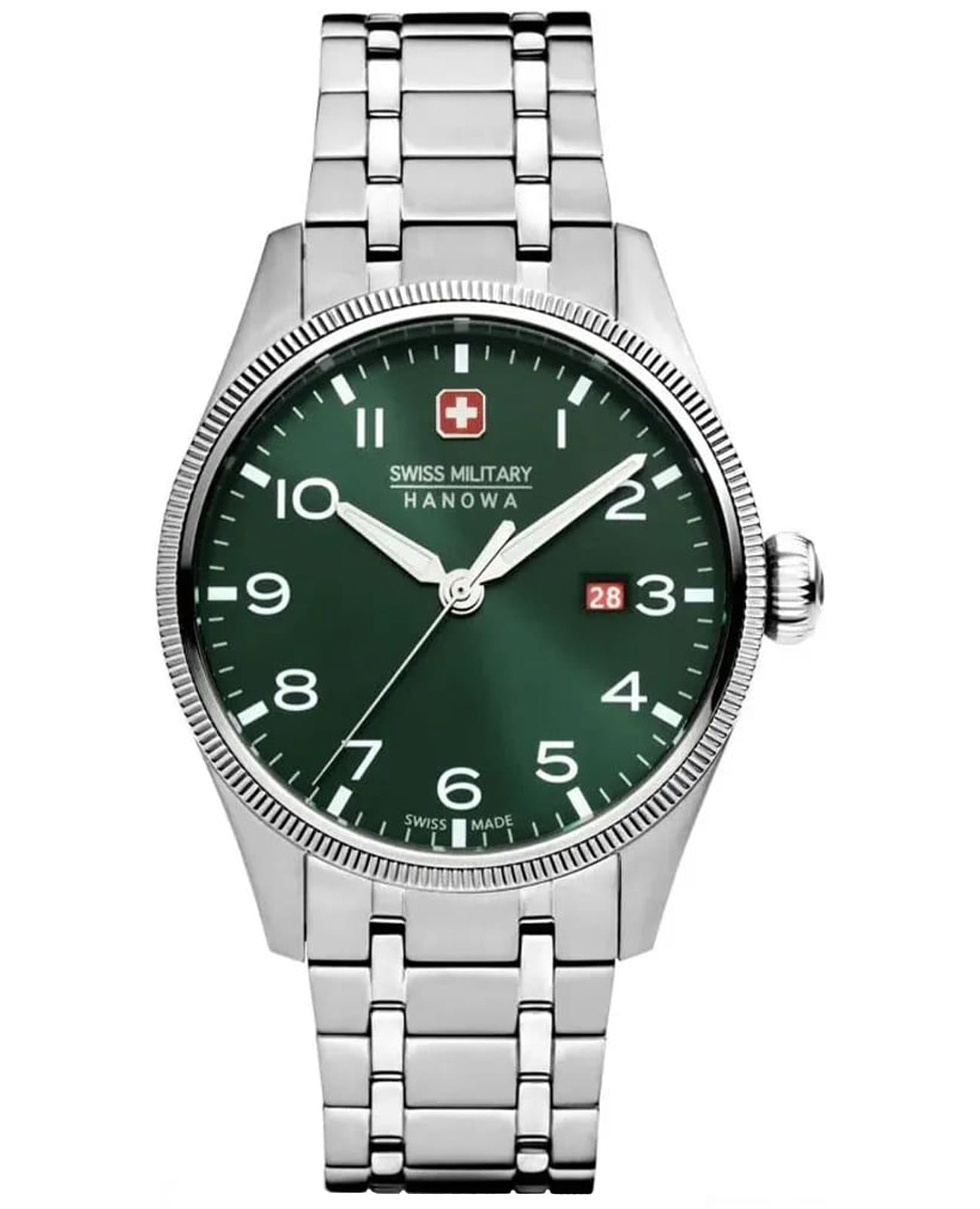 Swiss Military Hanowa Swiss Military Hanowa Thunderbolt SMWGH0000803  SMWGH0000803 кварцевые мужские часы зеленый циферблат, браслет нержавеющая сталь — вид спереди