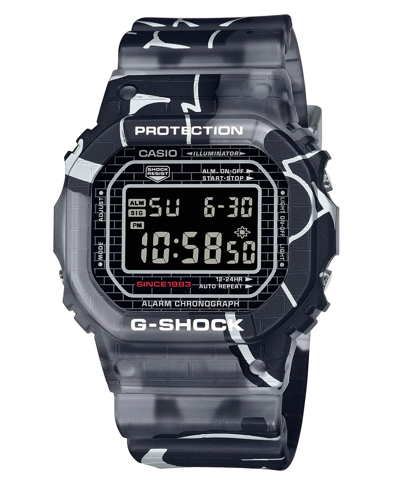 Casio Casio G-Shock DW-5000SS-1DR (DW-5000SS-1) G-SQUAD DW-5000SS-1 электронные мужские часы черный циферблат, браслет пластик — вид спереди