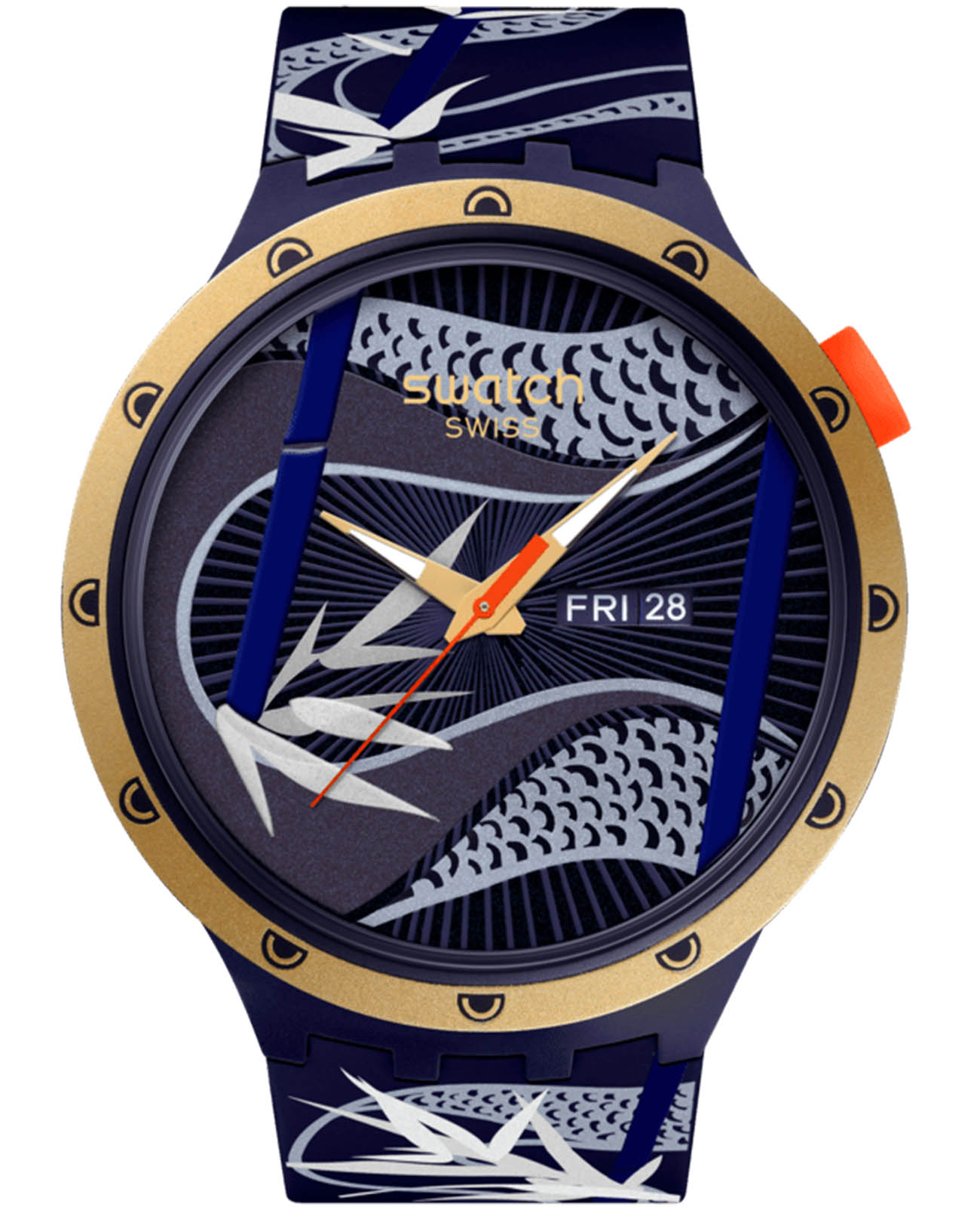 Swatch Swatch Big Bold Biosourced Standard SB05Z700  SB05Z700 кварцевые мужские часы синий циферблат, браслет биоматериал — вид спереди