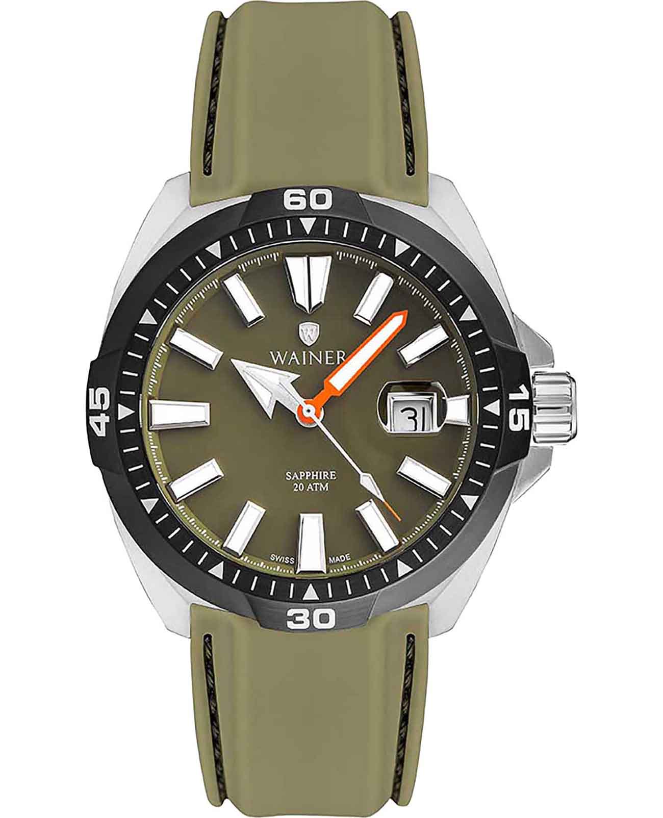 Wainer Wainer Sport WA.10922-C  WA.10922-C кварцевые мужские часы зеленый циферблат, браслет силикон — вид спереди