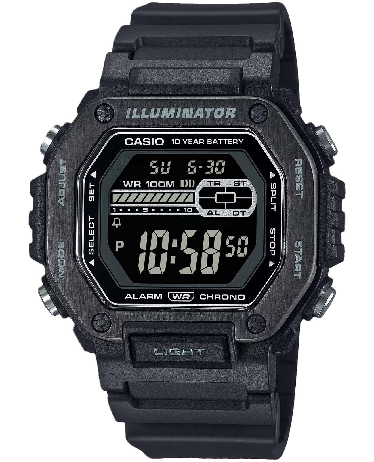 Casio Casio Collection MWD-110HB-1BV  MWD-110HB-1BV кварцевые мужские часы черный циферблат, браслет пластик — вид спереди