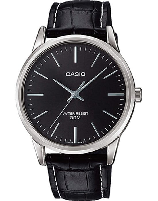 Casio Casio MTP-1303PL-1FVEF  MTP-1303PL-1FVEF кварцевые мужские часы черный циферблат, браслет кожаный — вид спереди