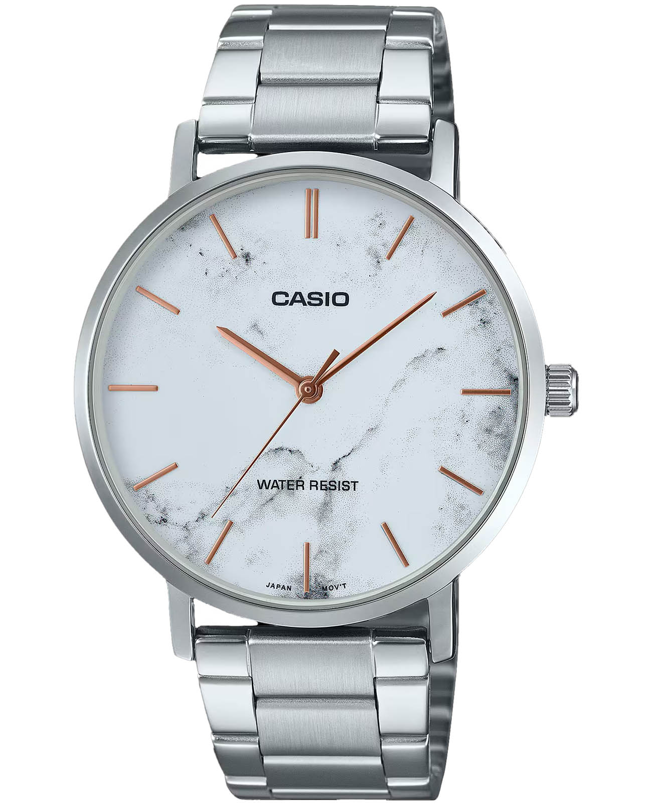 Casio Casio Collection MTP-VT01DM-7A  MTP-VT01DM-7A кварцевые мужские часы белый циферблат, браслет нержавеющая сталь — вид спереди